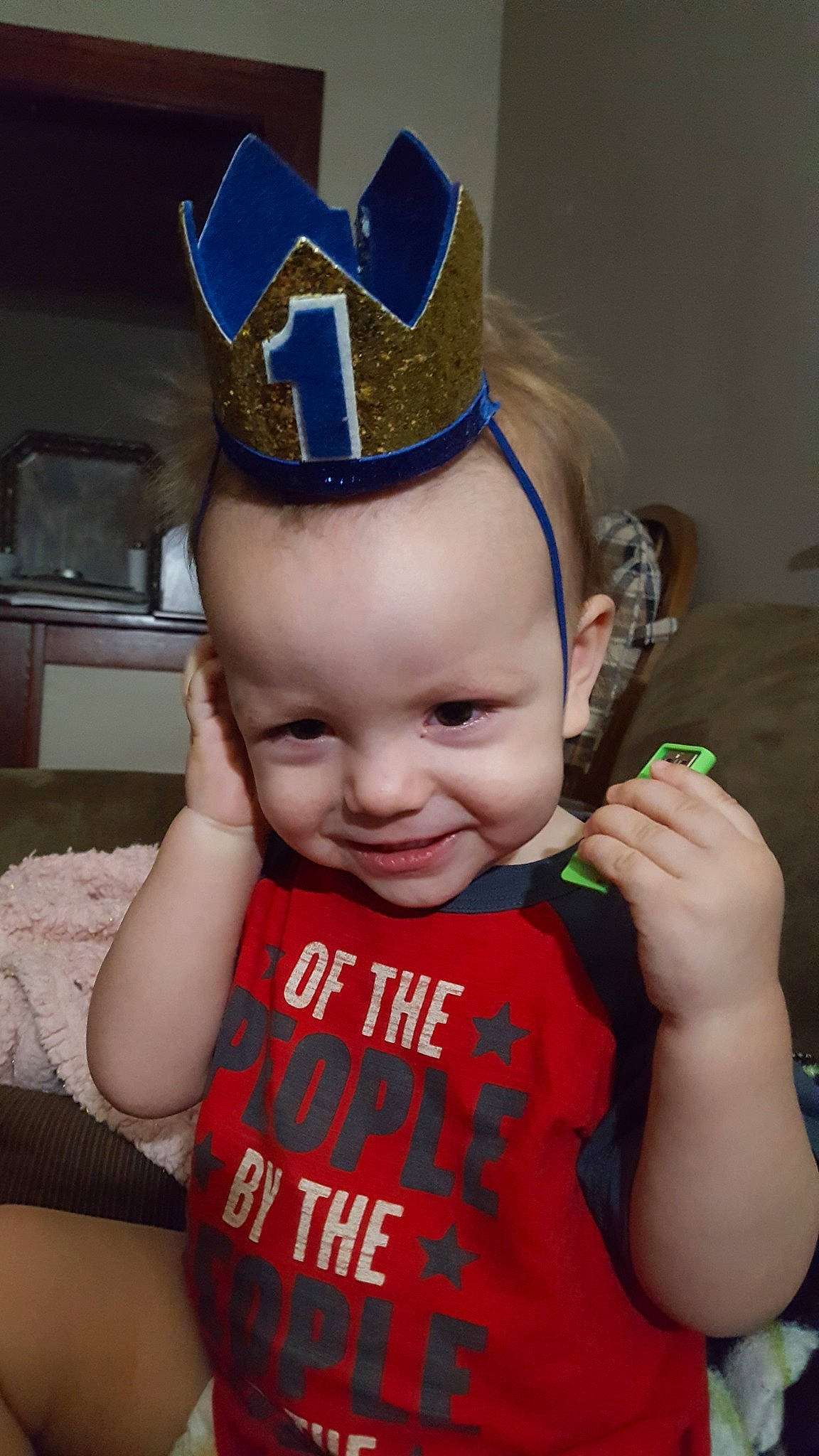 Elisha is registered to the contest to win money with this photo: baby, cap, child, cool, costume_accessory, costume_hat, crown, ear, fashion_accessory, hair_accessory, hat, headgear, headpiece, joy, party_hat, person, toddler