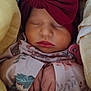 newborn, baby, sleeping, headband, bow, hands, wrapped, blanket, cozy, infant, soft, cute, face, clothing, pink, yellow, peaceful, portrait, toddler, closeup