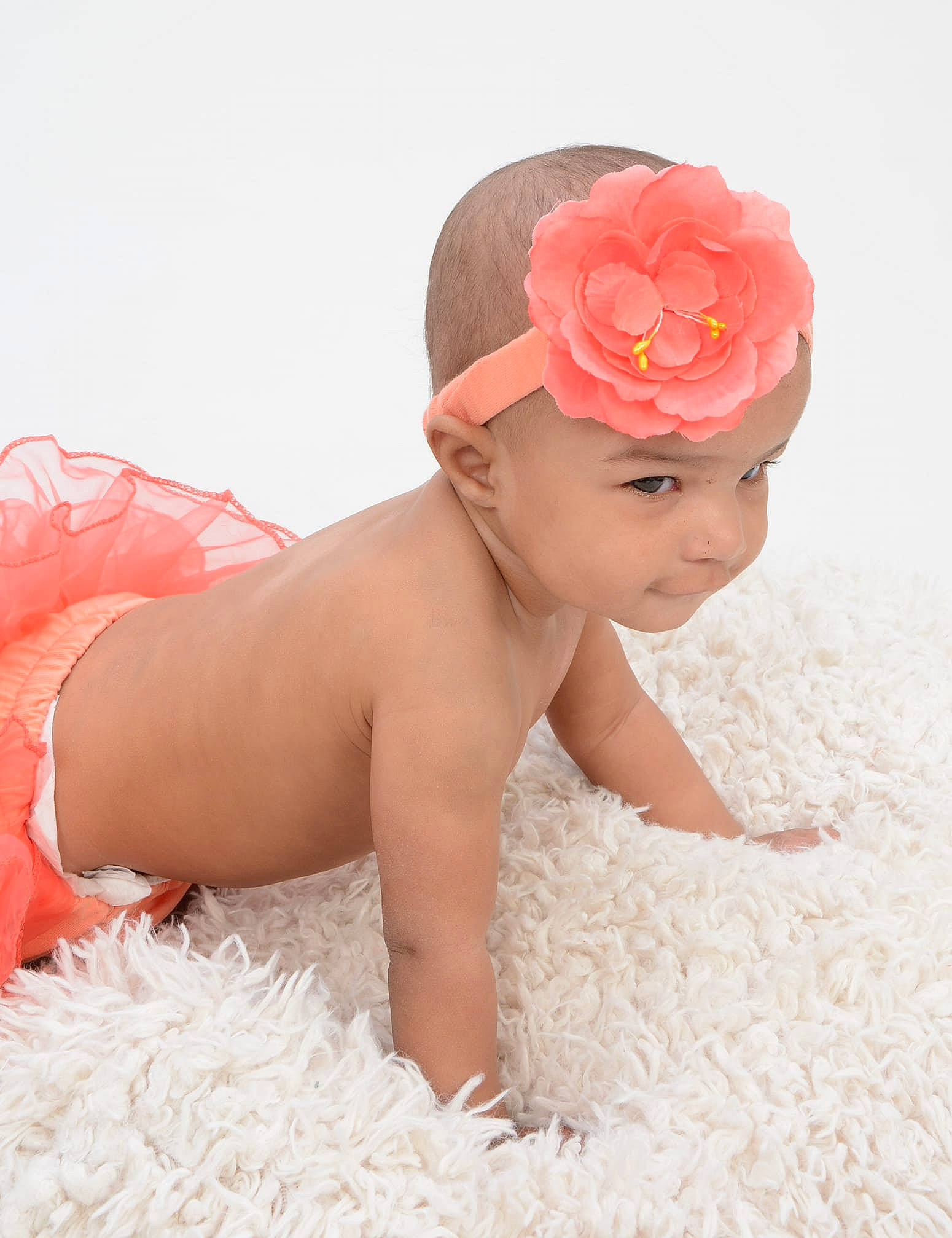 Kayliana joined the competition — help win amazing prizes! baby, baby_bloomers, baby_toddler_clothing, child, clothing, costume, costume_accessory, fashion_accessory, hair_accessory, headband, headgear, headpiece, peach, person, petal, pink, toddler