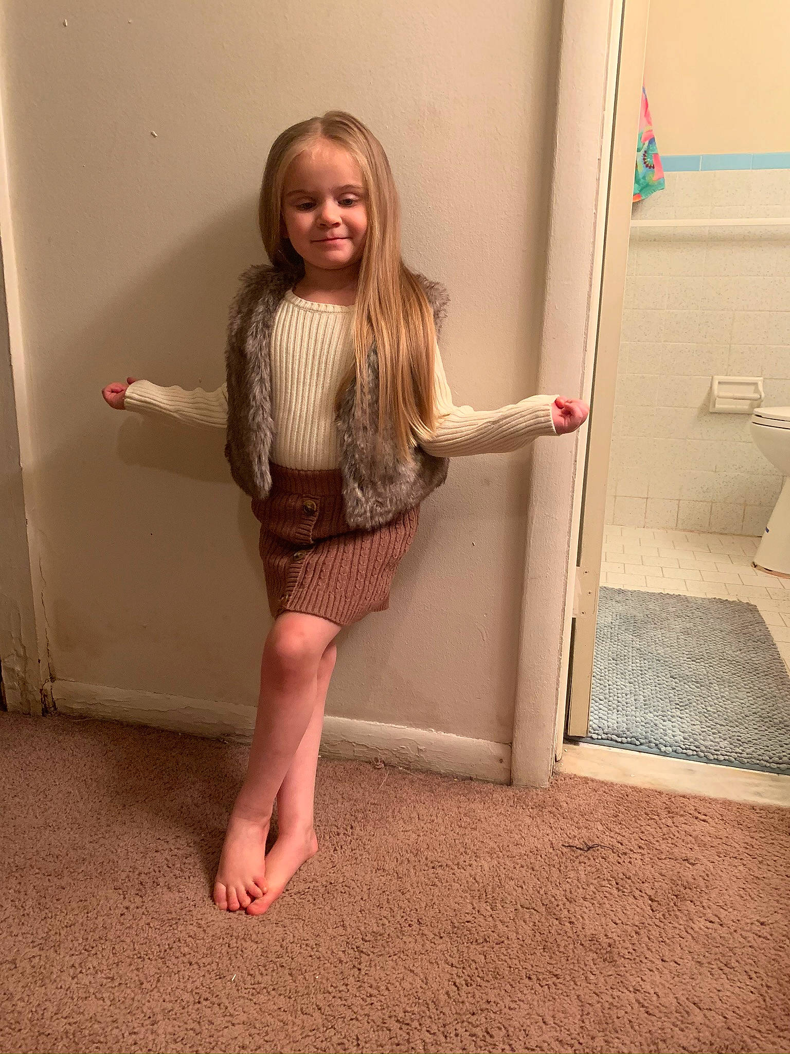 Nicole joined the competition — help win amazing prizes! arm, barefoot, blond, elbow, fashion_design, floor, flooring, fun, human_leg, joy, knee, leg, long_hair, person, shoulder, sleeve, smile, thigh, toddler, trunk