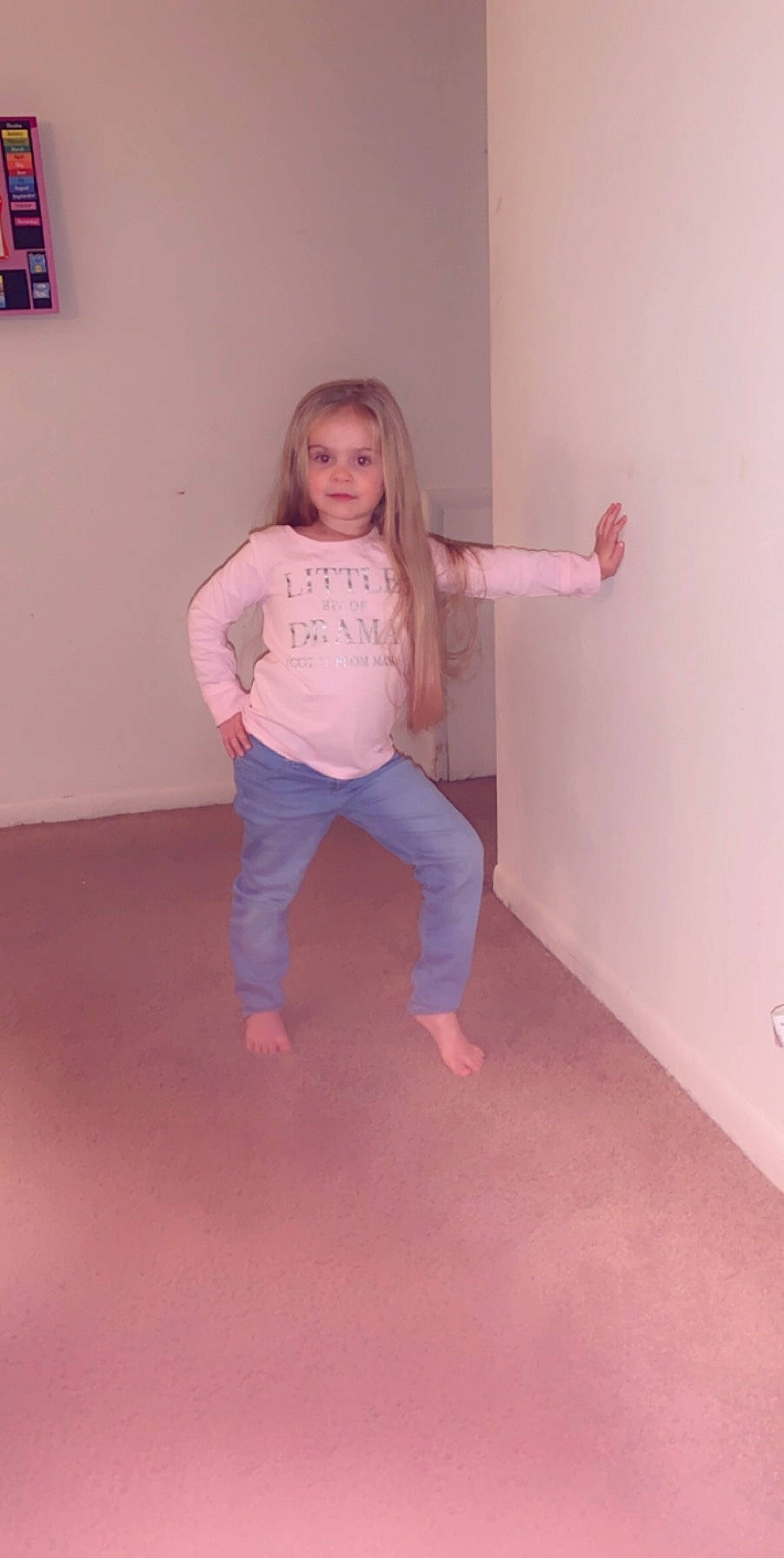 Nicole is registered to the contest to win money with this photo: arm, barefoot, elbow, floor, flooring, gesture, hardwood, human_body, knee, leg, neck, person, pink, shoulder, sleeve, t_shirt, thigh, thumb, trunk, waist