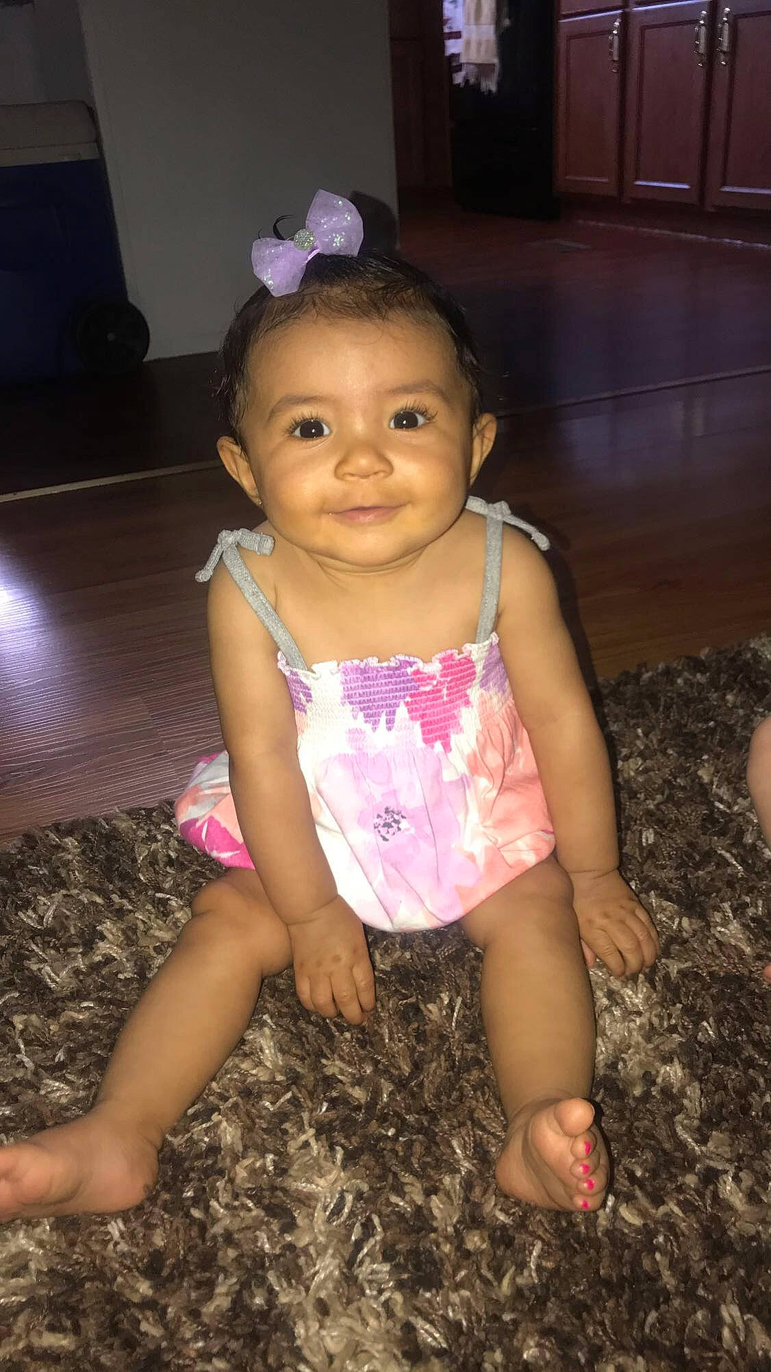 Olivia Grace joined the competition — help win amazing prizes! baby, cheek, child, fun, joy, person, pink, sitting, skin, smile, toddler