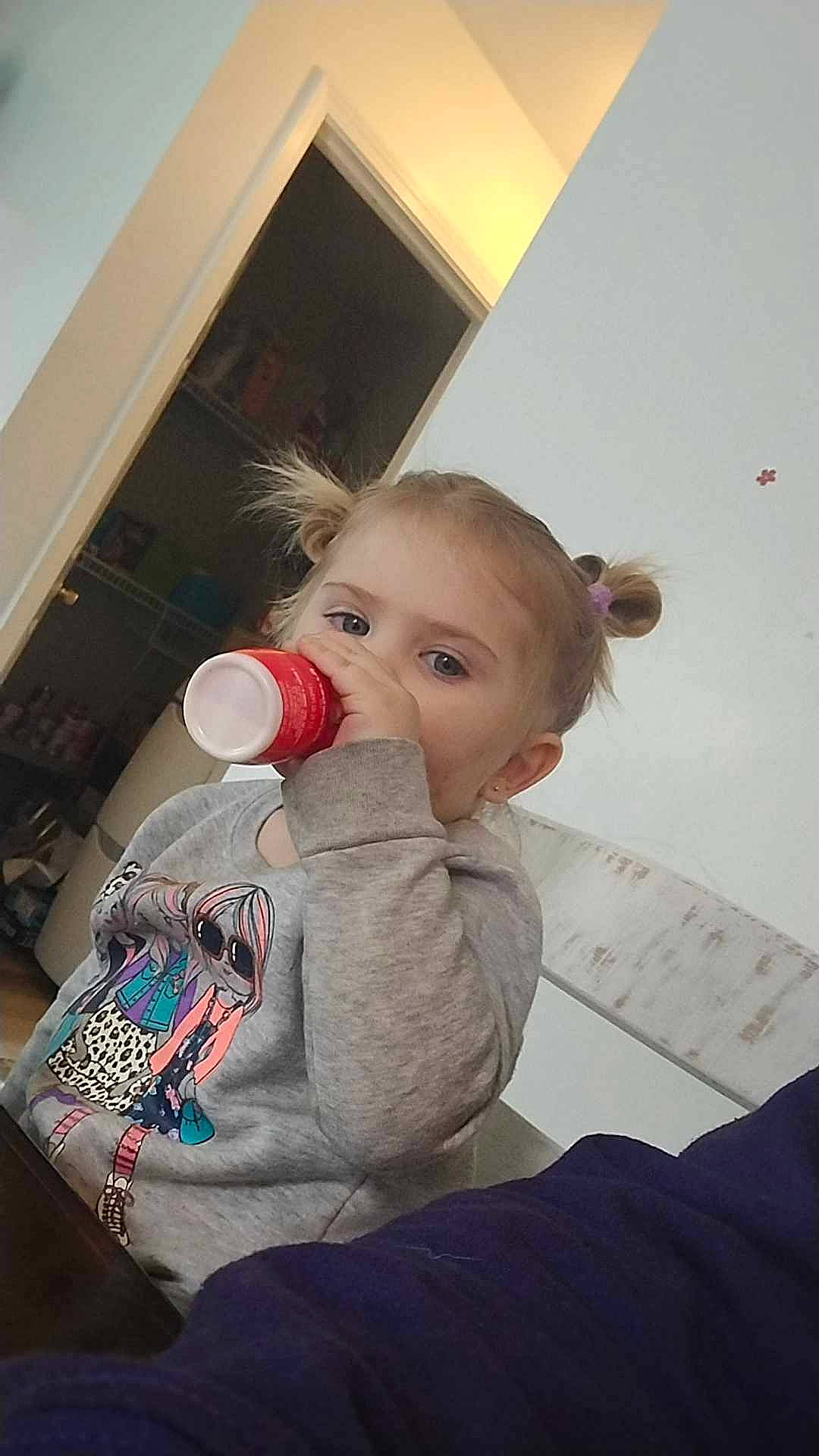 Kylee joined the competition — help win amazing prizes! baby, baby_products, baby_toddler_clothing, baby_toys, carmine, cheek, child, comfort, drinking, drinkware, fun, nose, person, plastic_bottle, room, sitting, skin, sleeve, stuffed_toy, toddler