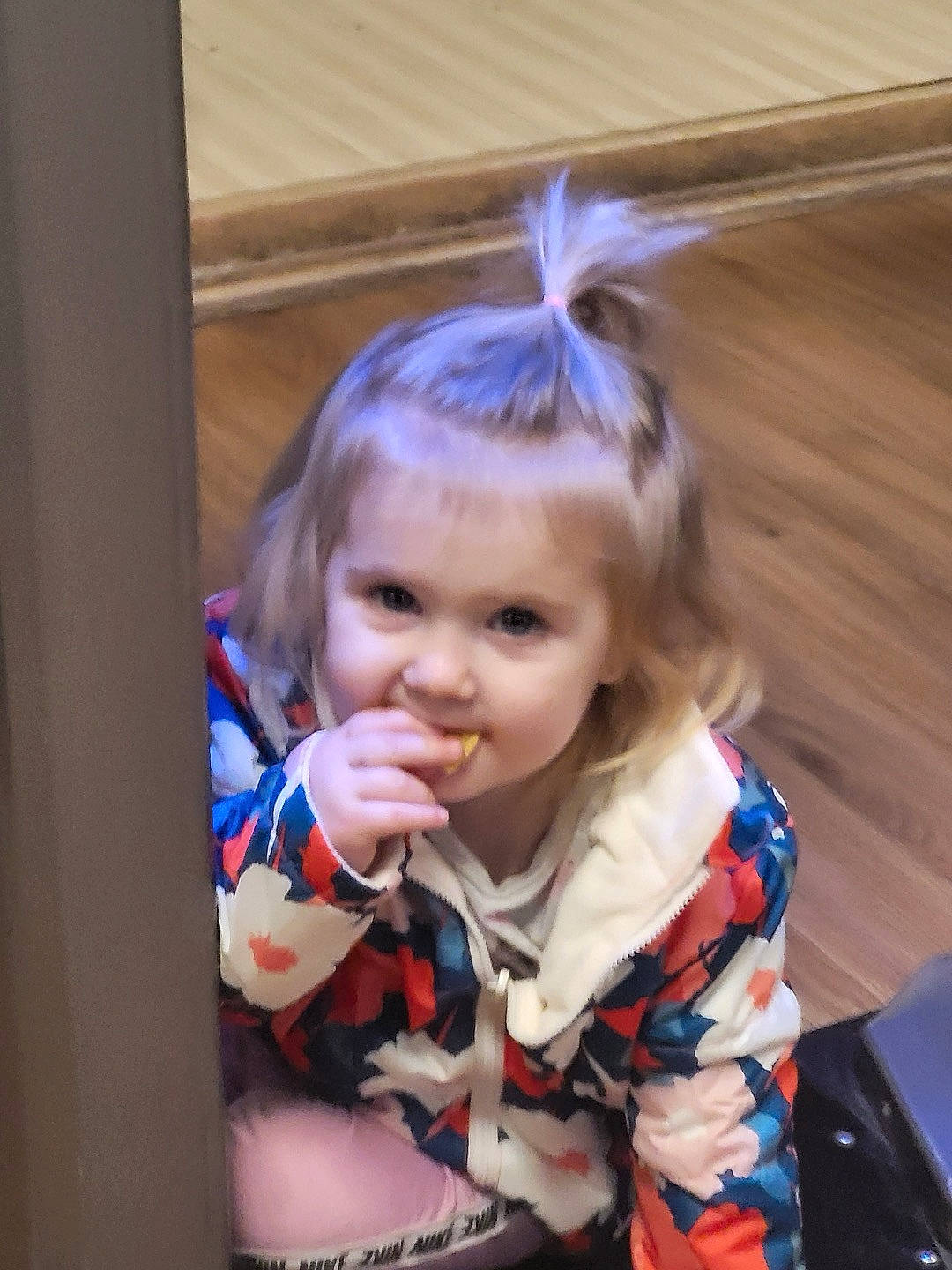 Kylee joined the competition — help win amazing prizes! bangs, blond, brown_hair, child, costume, electric_blue, eye, eyelash, fashion_accessory, fun, fur, hair_coloring, hair_tie, happy, hime_cut, layered_hair, pattern, person, sitting, toddler