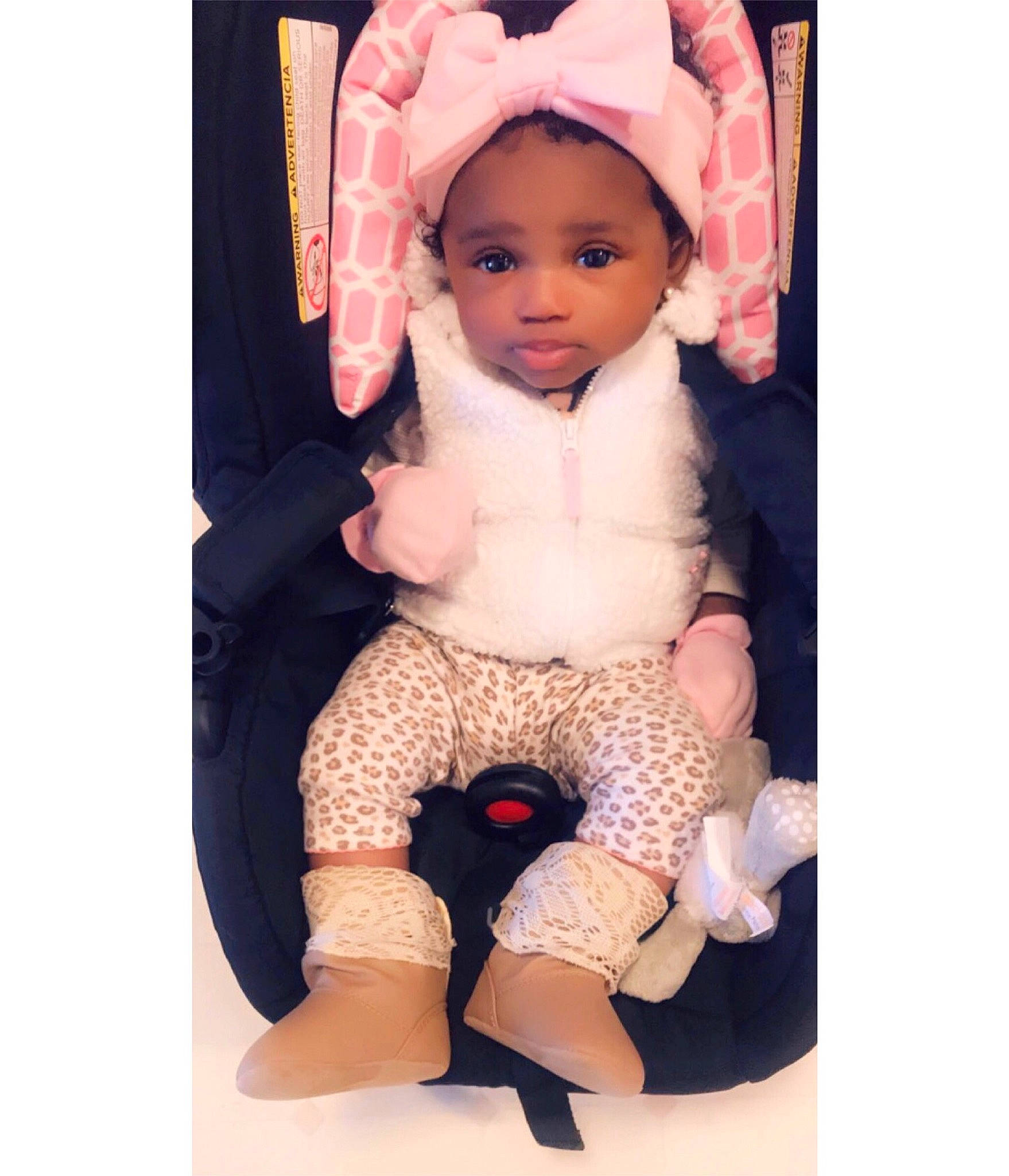 Fallon is registered to the contest to win money with this photo: baby, baby_products, beige, cheek, child, doll, fur, person, pink, product, smile, toddler, toy