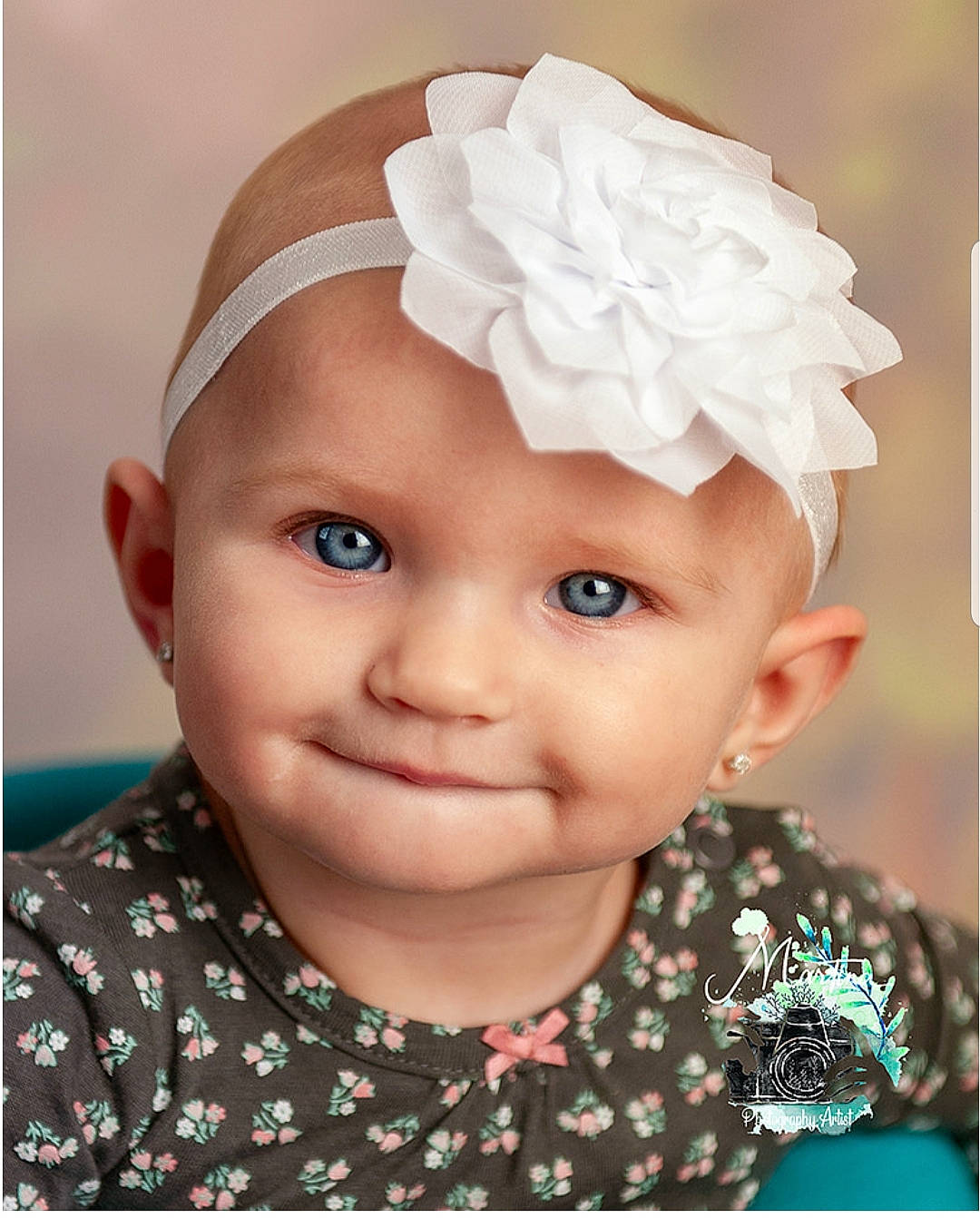 Daisy-mae is registered to the contest to win money with this photo: baby, baby_toddler_clothing, cheek, child, child_model, ear, face, fashion_accessory, forehead, hair_accessory, head, headband, headgear, headpiece, joy, lip, person, skin, smile, toddler