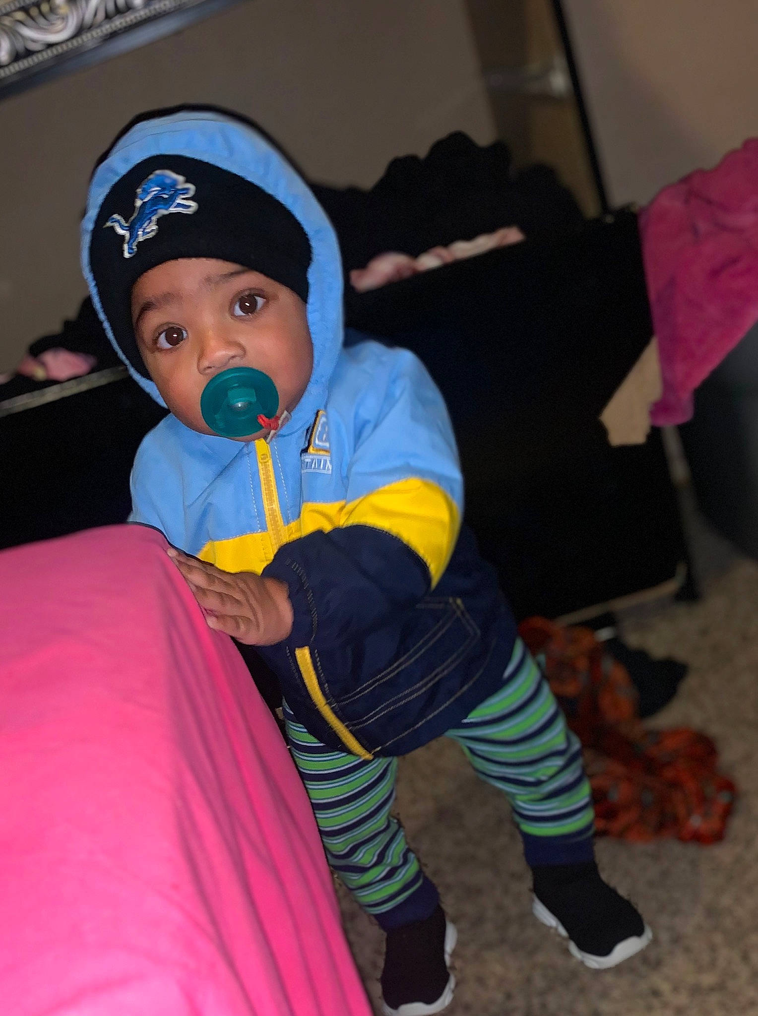 Amir joined the competition — help win amazing prizes! baby, baby_toddler_clothing, baseball_cap, boot, cap, child, costume, costume_hat, electric_blue, event, fictional_character, fun, headwear, human_leg, magenta, person, personal_protective_equipment, purple, sitting, sock