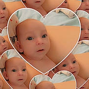 Isaiah joined the competition — help win amazing prizes! baby, infant, child, collage, heart_shape, repetition, filter, eyelashes, blanket, bed, closeup, portrait, cute, skin, head, eyes, mouth, soft_lighting, multiple_faces, pattern