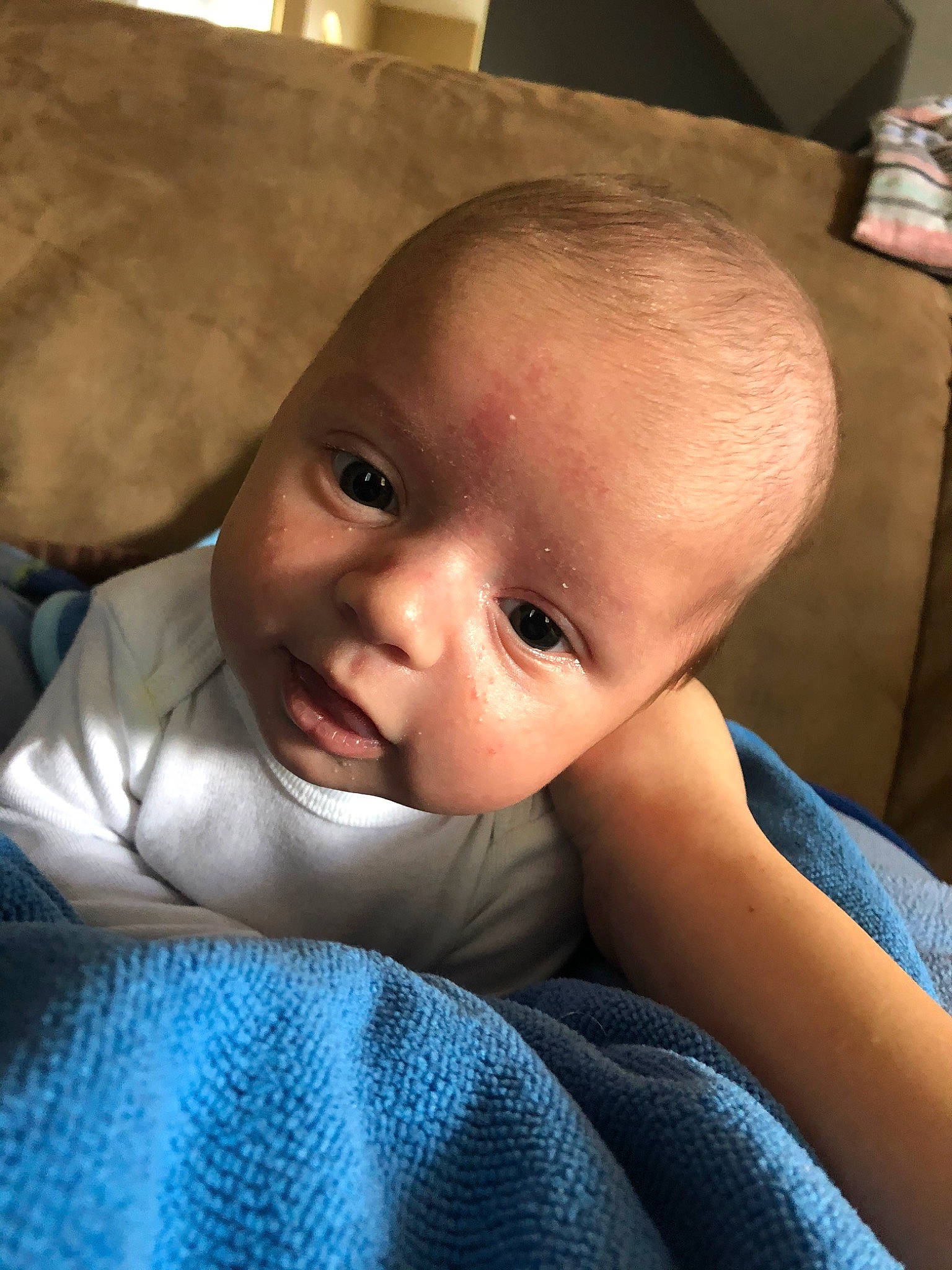 Stetson is registered to the contest to win money with this photo: baby, cheek, child, eye, face, forehead, head, lip, mouth, nose, person, skin, smile, toddler