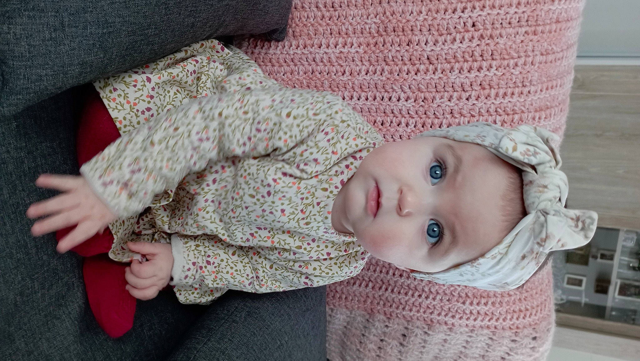 Nina participe au concours pour gagner de l'argent avec cette photo : baby, baby_toddler_clothing, cheek, comfort, doll, eye, hand, headgear, headwear, human_body, iris, lip, nose, pattern, person, pink, skin, sleeve, textile, toddler