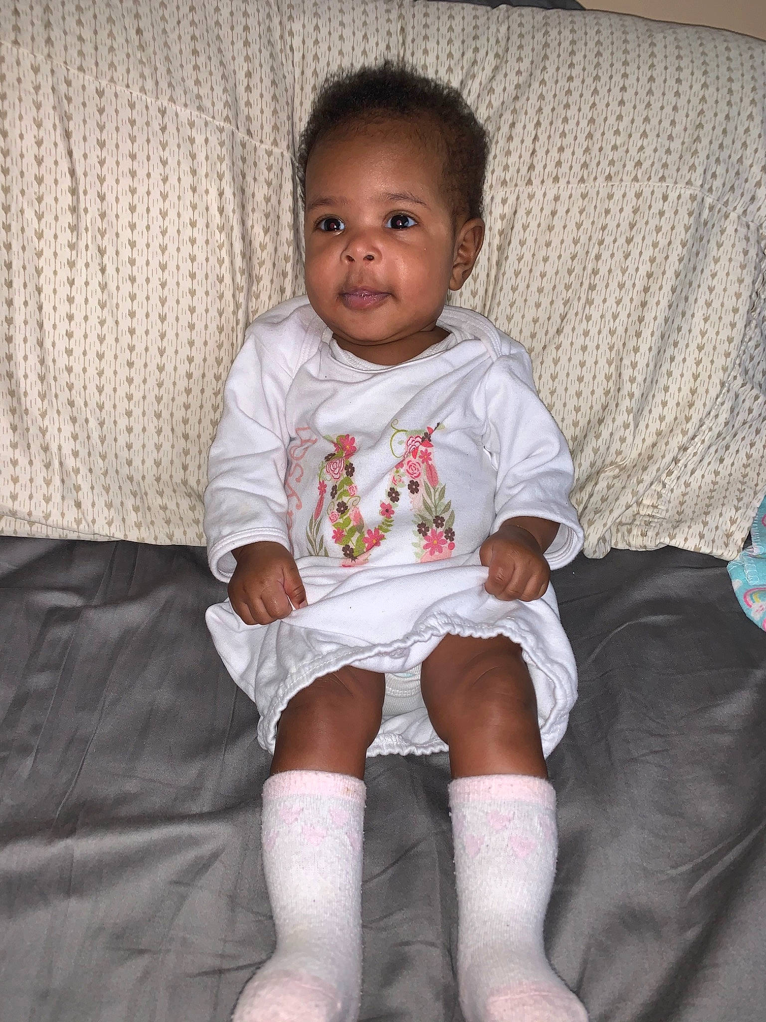Madysen joined the competition — help win amazing prizes! arm, baby, baby_toddler_clothing, child, diaper, knee, leg, person, sitting, skin, thigh, toddler