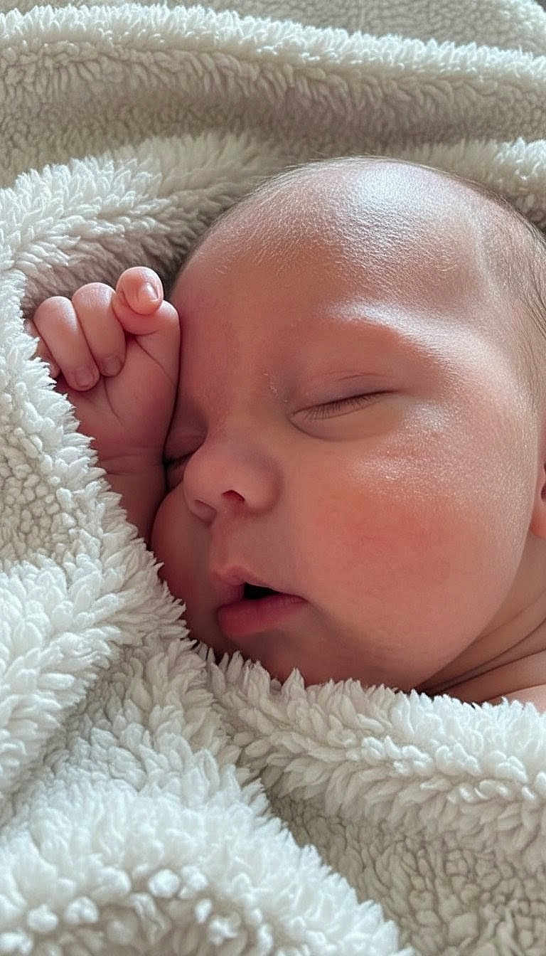Heath joined the competition — help win amazing prizes! baby, infant, newborn, sleeping, blanket, cozy, close_up, face, cheek, hand, fingers, thumb, peaceful, plush_blanket, soft_texture, skin, portrait, mouth, eyelids, bedding