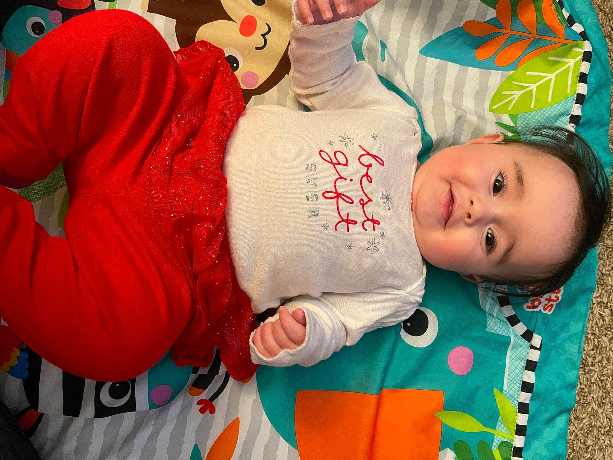 Jordyn joined the competition — help win amazing prizes! baby, baby_toddler_clothing, carmine, cheek, child, event, fun, green, happy, holiday, orange, pattern, person, plush, room, sleeve, stuffed_toy, t_shirt, toddler, toy