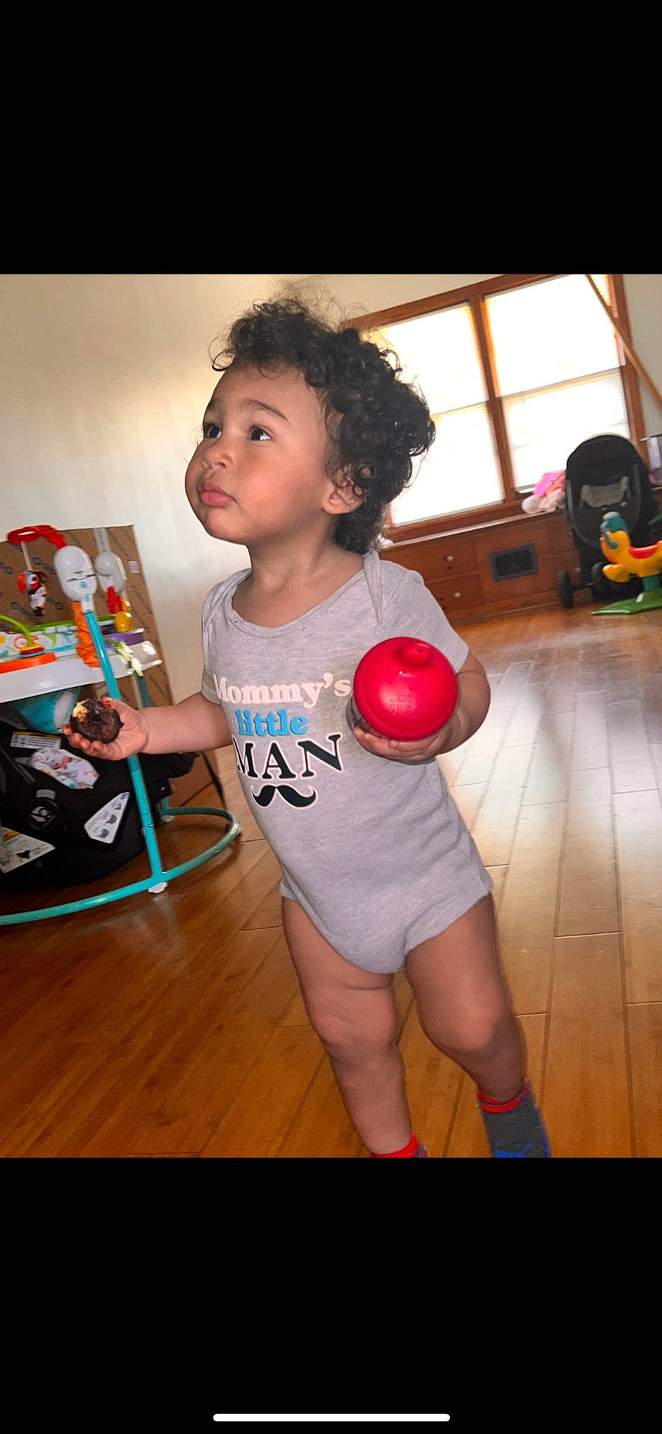 Damien joined the competition — help win amazing prizes! balance, balloon, chest, child, flooring, fun, hairstyle, happy, hardwood, human_leg, leisure, party_supply, person, physical_fitness, play, room, sportswear, t_shirt, thigh, toddler