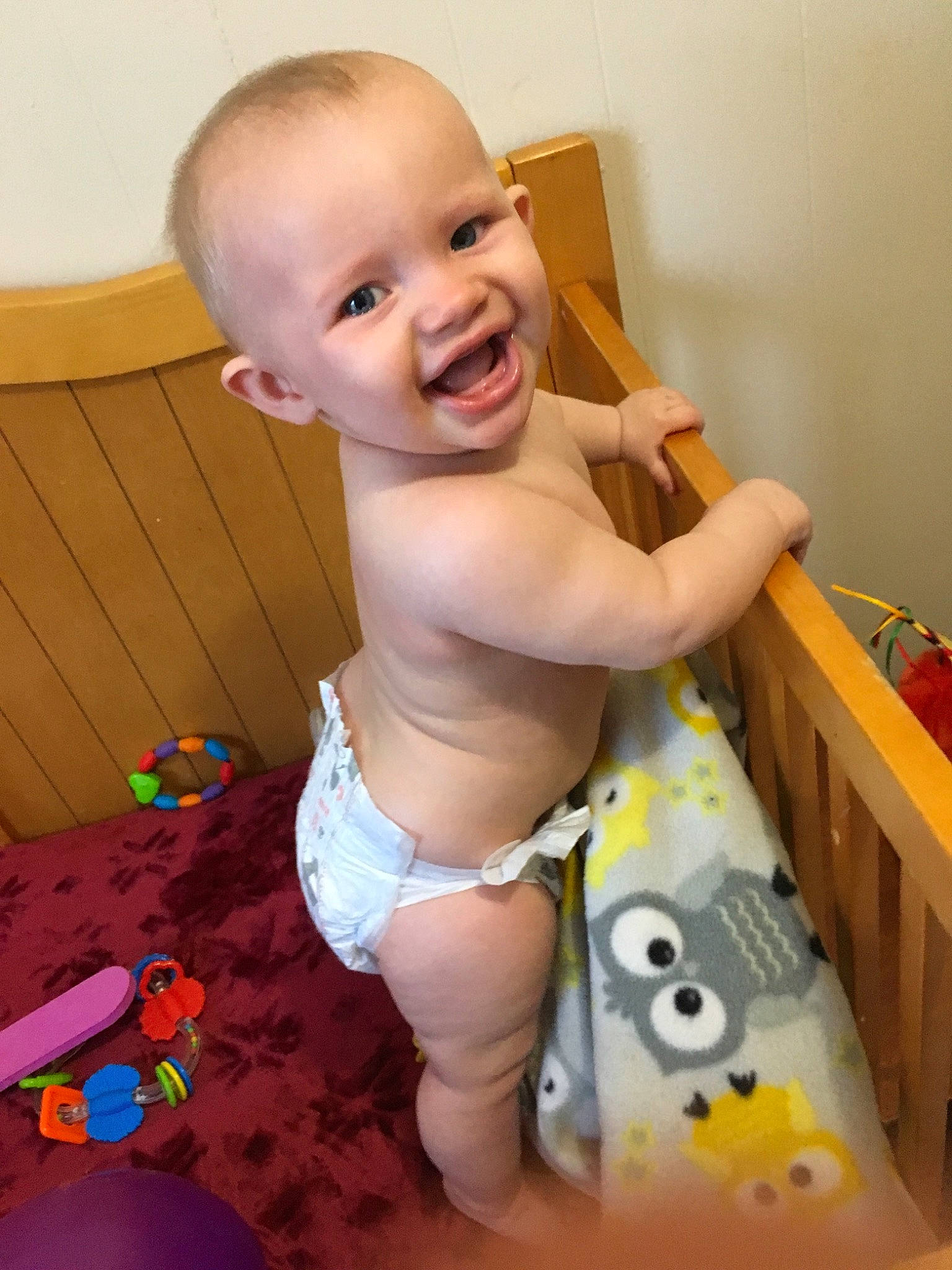 Beatrice is registered to the contest to win money with this photo: baby, baby_products, baby_toddler_clothing, child, diaper, finger, leg, person, play, potty_training, product, room, skin, thumb, toddler