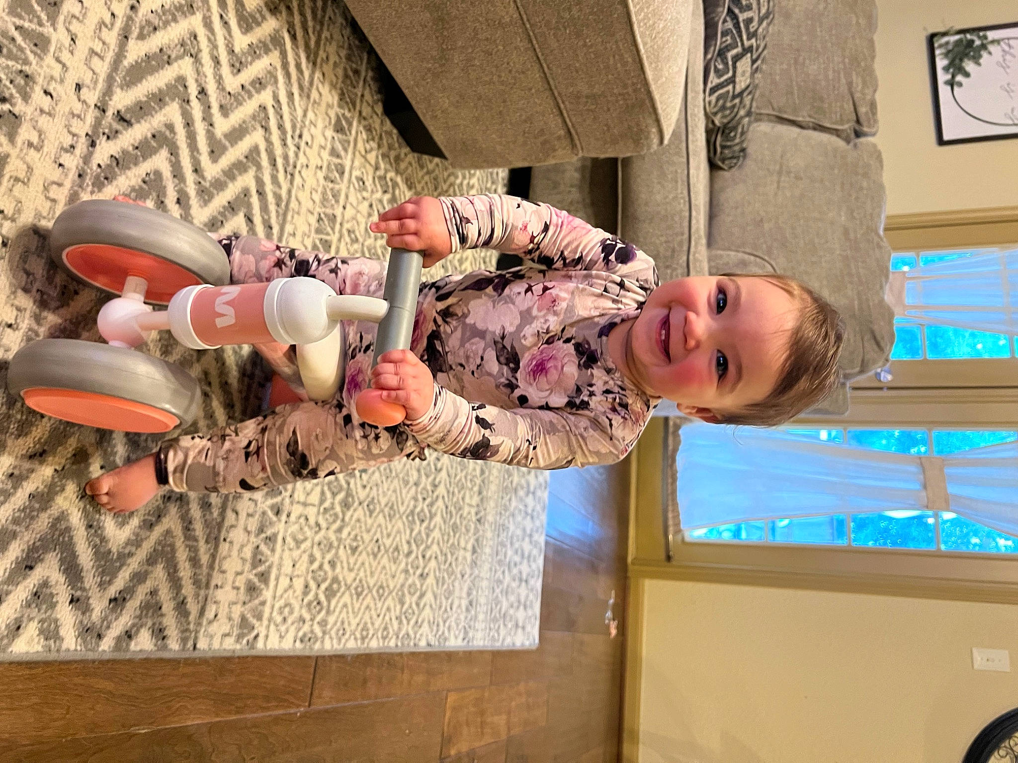Sadie joined the competition — help win amazing prizes! baby, building, child, eyewear, fun, happy, house, joy, kitchen, pattern, person, pink, plant, purple, room, smile, toddler, tree, window, wood