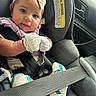 Ameliana joined the competition — help win amazing prizes! adorable, baby, car_interior, car_seat, child, clothing, cute, face, headband, infant, looking_at_camera, mittens, patterned_pants, pink, portrait, purple, safety, seat, seatbelt, small_hands