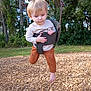 Jace is registered to the contest to win money with this photo: toddler, child, swing, playground, outdoor, woodchips, trees, baby_swing, nature, grass, casual_clothing, blonde_hair, curious, daylight, park, barefoot, long_sleeves, pants, person, playtime