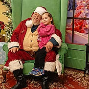 Kairi joined the competition — help win amazing prizes! child, santa_claus, green_chair, red_suit, christmas_tree, holiday_decor, carpet, window, winter_scene, smile, boots, glasses, indoor, festive, person, young_child, pink_sweatshirt, black_pants, holiday, decorations