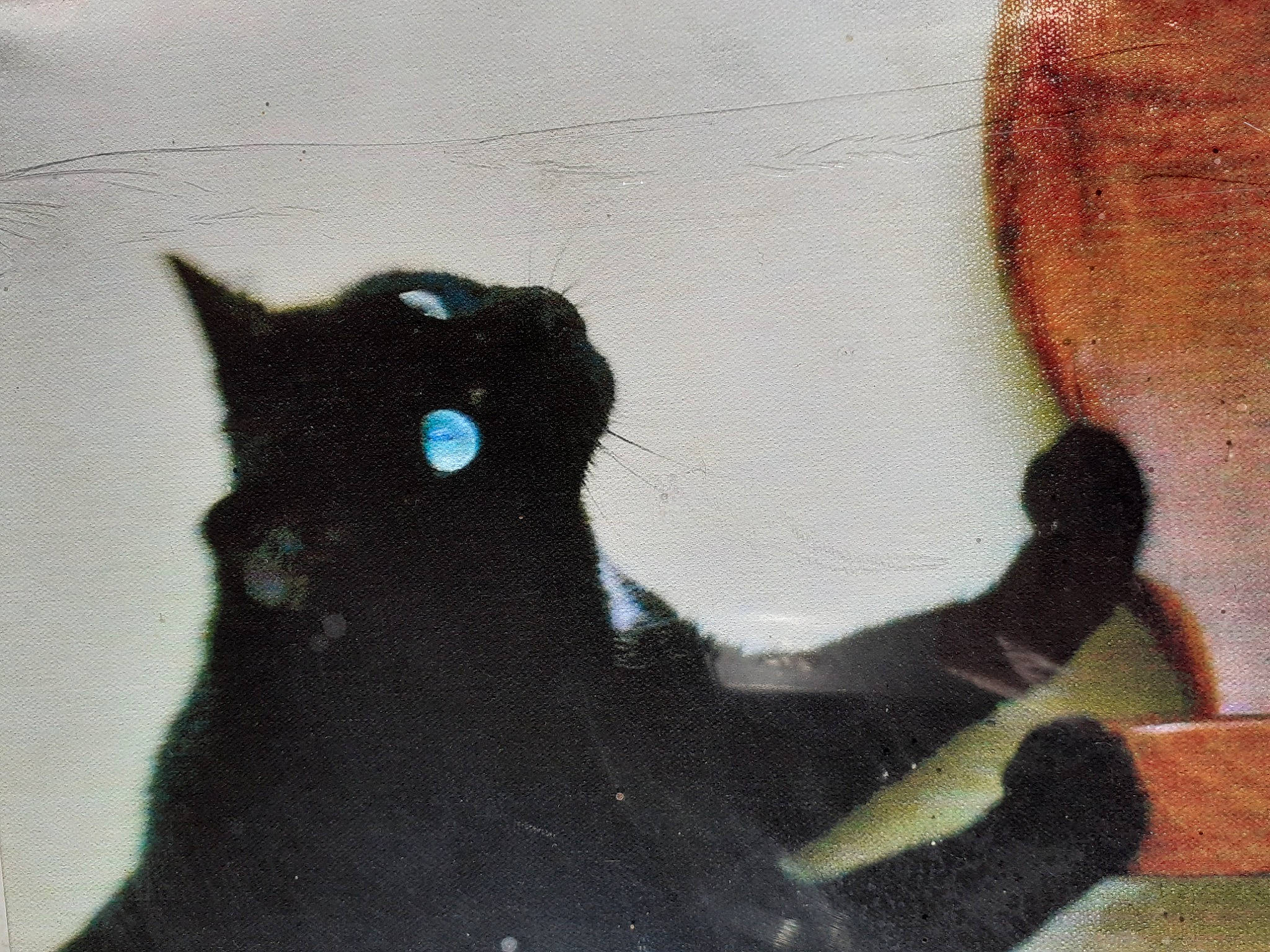 Chatoune participe au concours pour gagner de l'argent avec cette photo : art, black_cat, carnivore, cat, domestic_short_haired_cat, felidae, foot, fur, gesture, illustration, paint, painting, shadow, small_to_medium_sized_cats, snout, tail, terrestrial_animal, tints_and_shades, visual_arts, whiskers