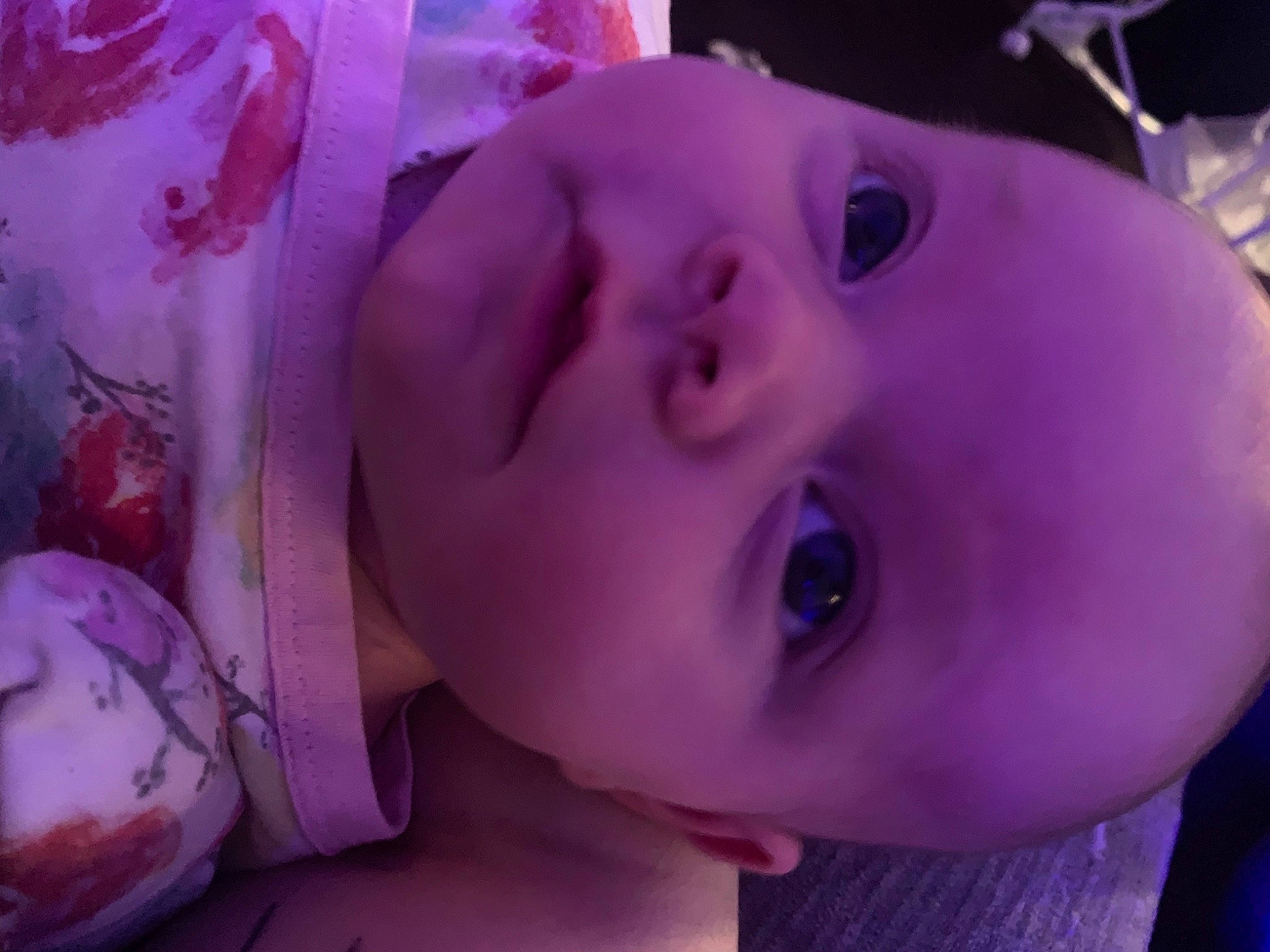 Lillie is registered to the contest to win money with this photo: baby, baby_toddler_clothing, cheek, child, chin, ear, eyebrow, eyelash, forehead, human_body, iris, lip, magenta, mouth, nose, person, pink, purple, skin, toddler