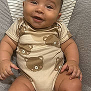 Leo joined the competition — help win amazing prizes! baby, child, smiling, onesie, bear_pattern, cushion, seat, chubby, cute, happy, infant, skin, face, hand, legs, indoors, toddler, clothing, portrait, person