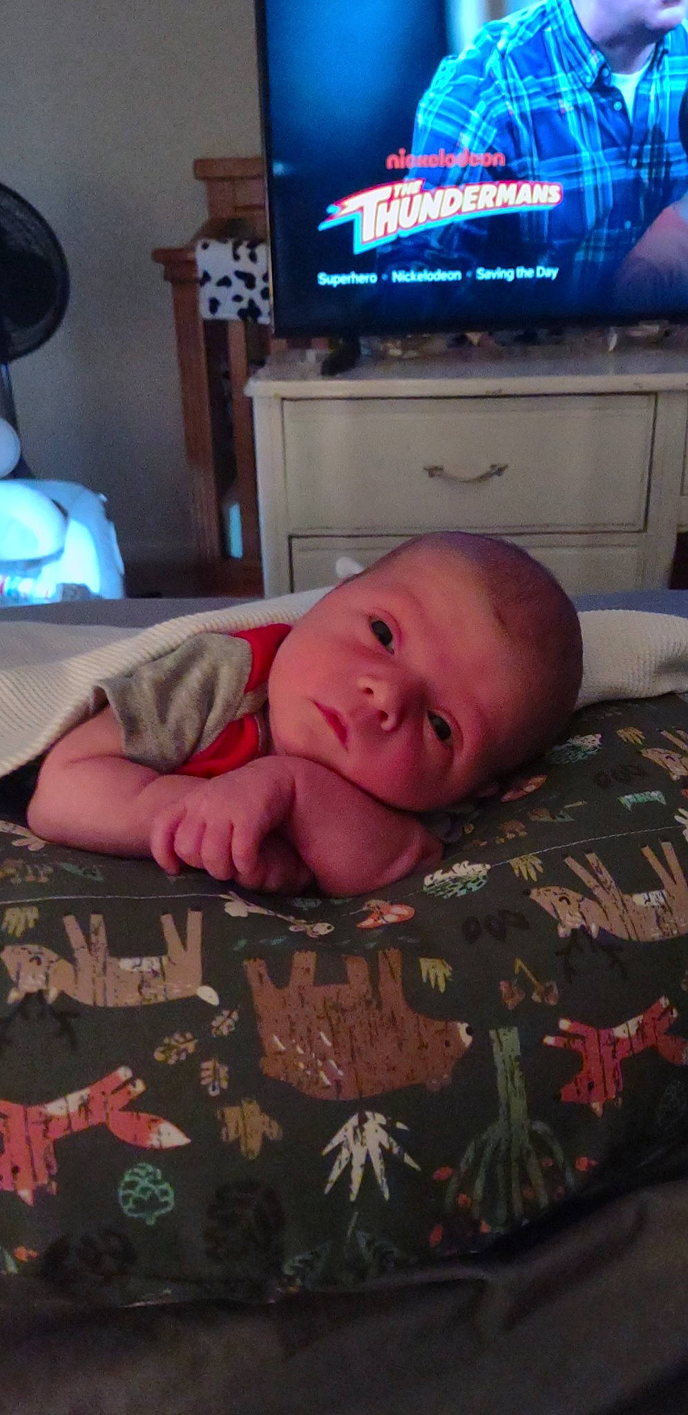 Dalton joined the competition — help win amazing prizes! audio_equipment, baby, bed, bedding, child, comfort, floor, flooring, fun, gadget, home_appliance, lamp, linens, mouth, muscle, person, room, television, television_set, toddler