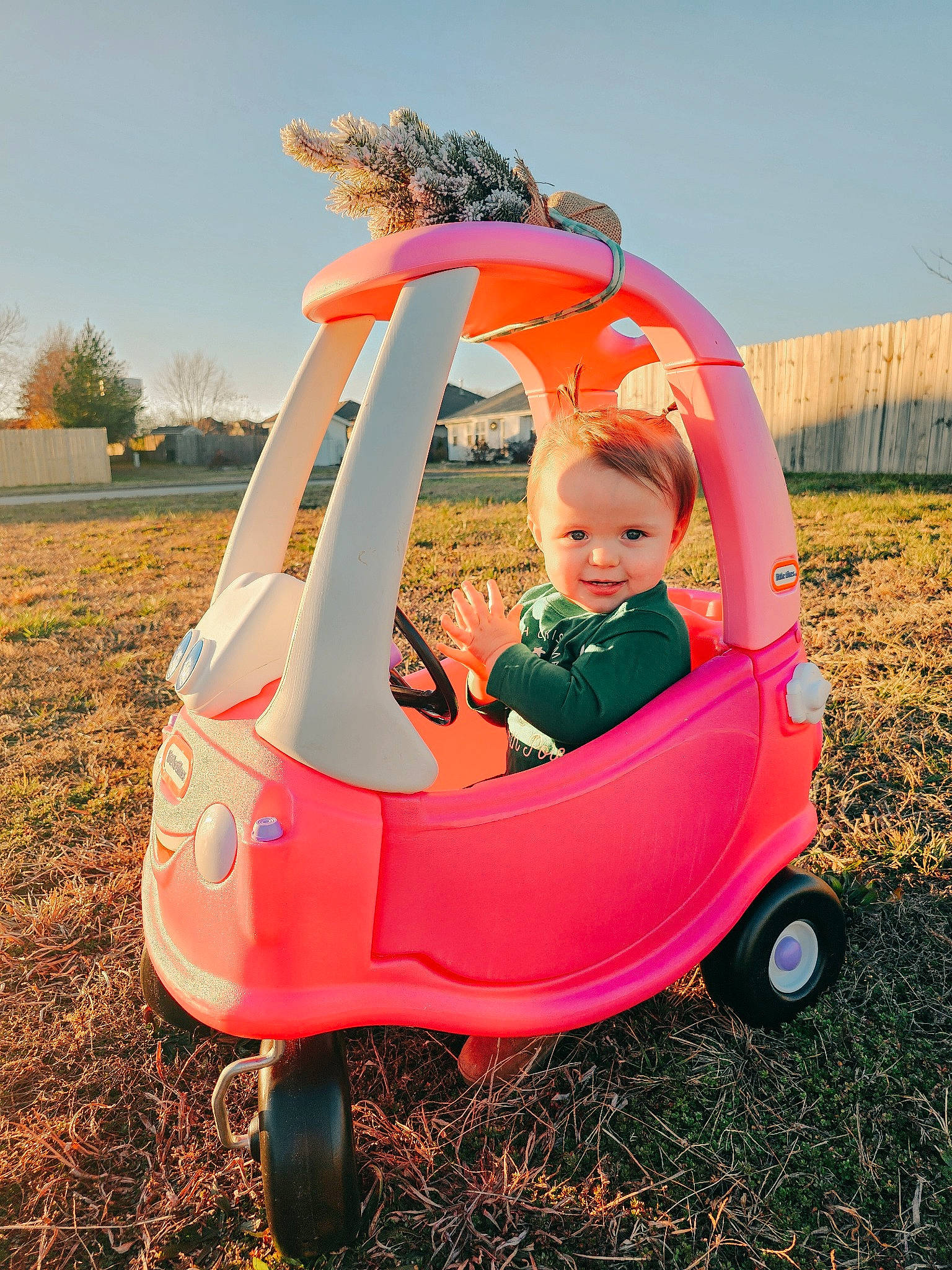 Harper Lakey joined the competition — help win amazing prizes! automotive_wheel_system, baby, baby_carriage, baby_products, baby_toddler_clothing, grass, grassland, happy, leisure, motor_vehicle, people_in_nature, person, plant, recreation, riding_toy, sky, tire, toddler, tree, vehicle