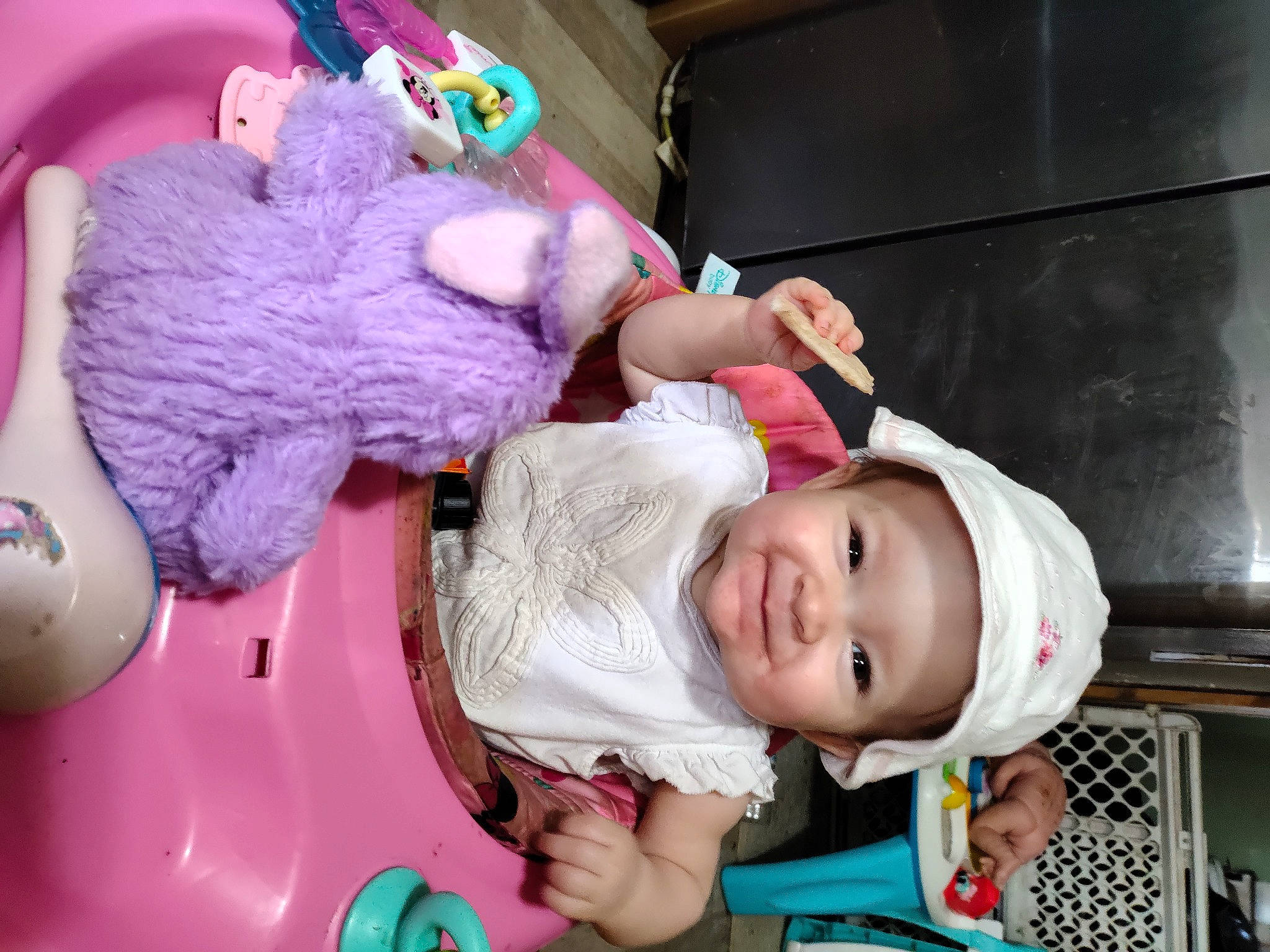 Jocelyn joined the competition — help win amazing prizes! baby, baby_toddler_clothing, cheek, child, fun, happy, hat, headwear, joy, magenta, organ, person, pink, product, purple, red, smile, snapshot, stuffed_toy, teddy_bear