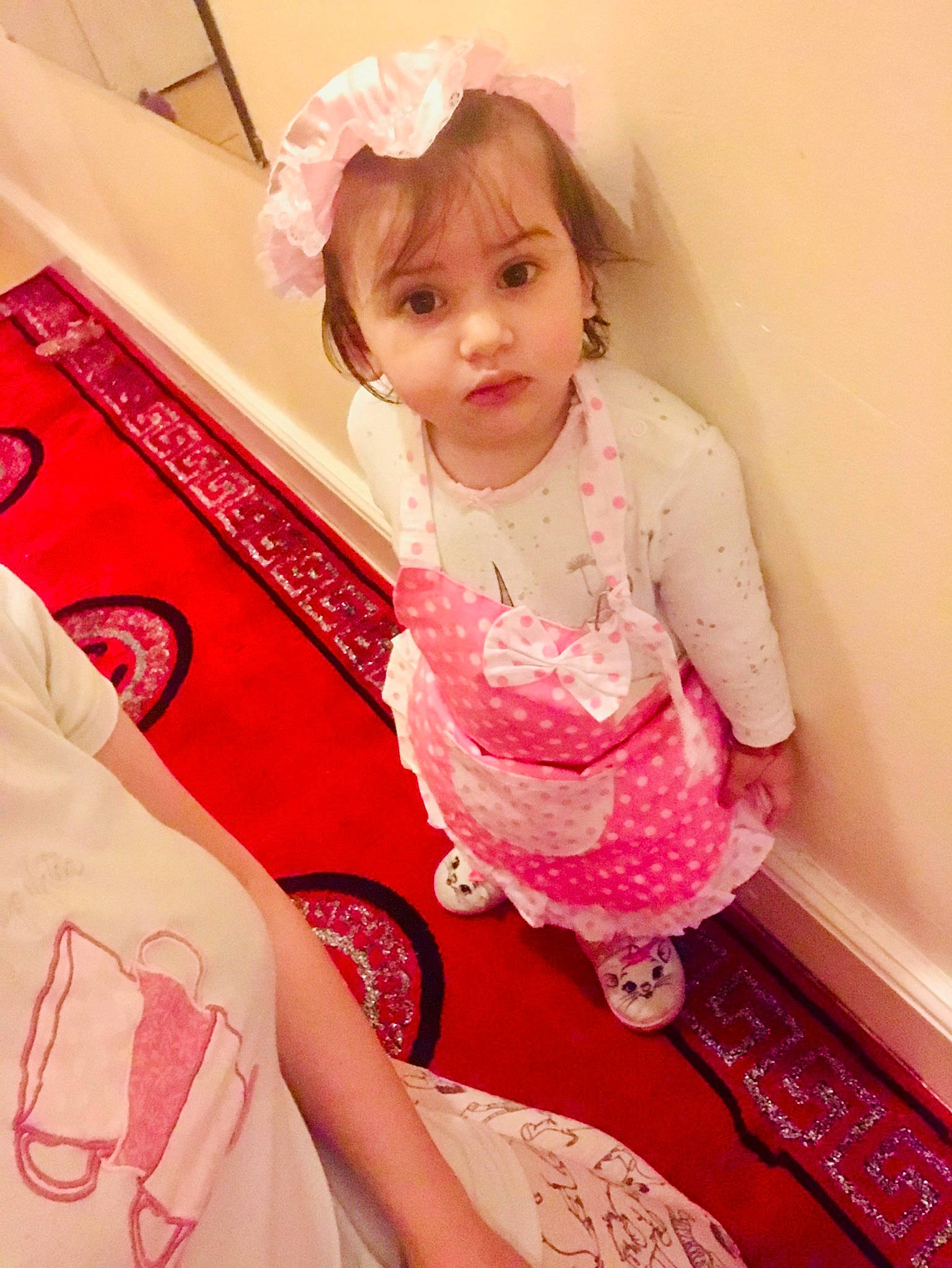 Romeisa joined the competition — help win amazing prizes! beauty, cheek, child, dress, eye, fashion_accessory, lace, long_hair, peach, person, pink, skin, textile, toddler