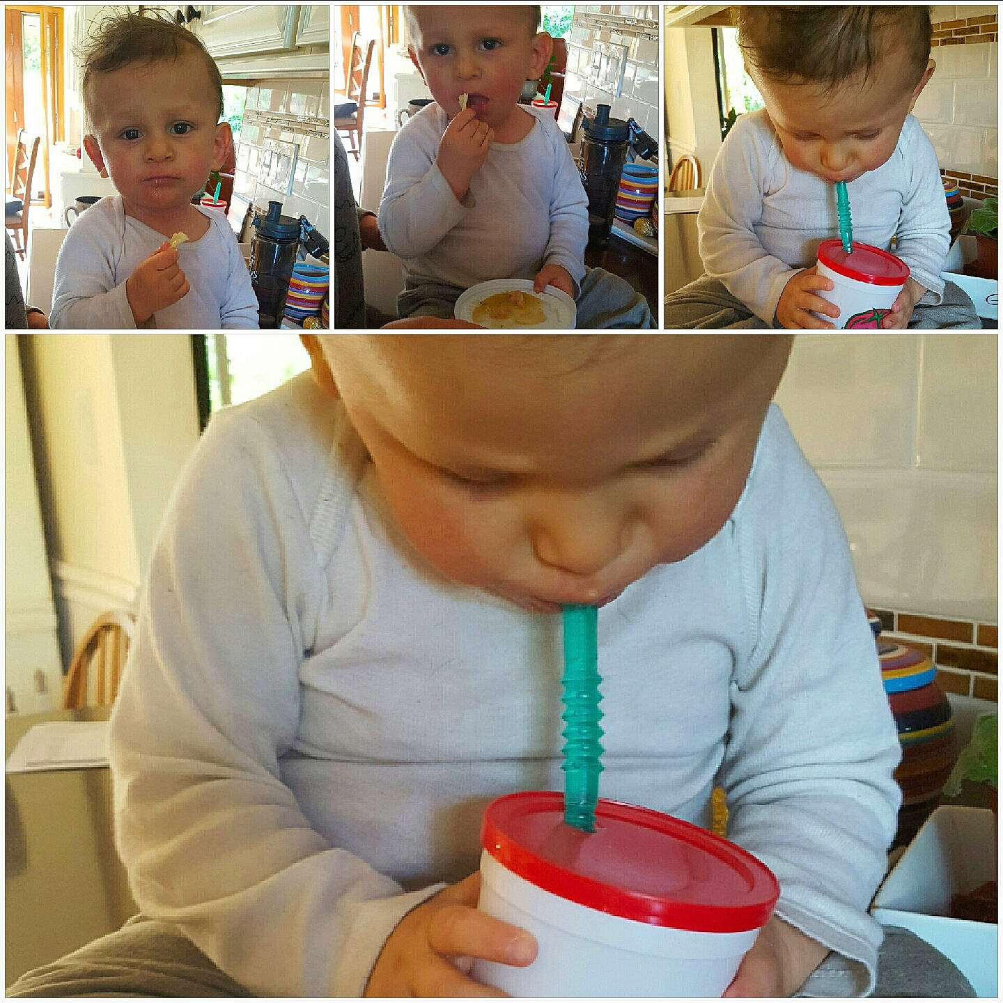 Alyas joined the competition — help win amazing prizes! arm, child, drink, eating, facial_expression, food, headwear, lip, mouth, neck, person, play, smile, toddler