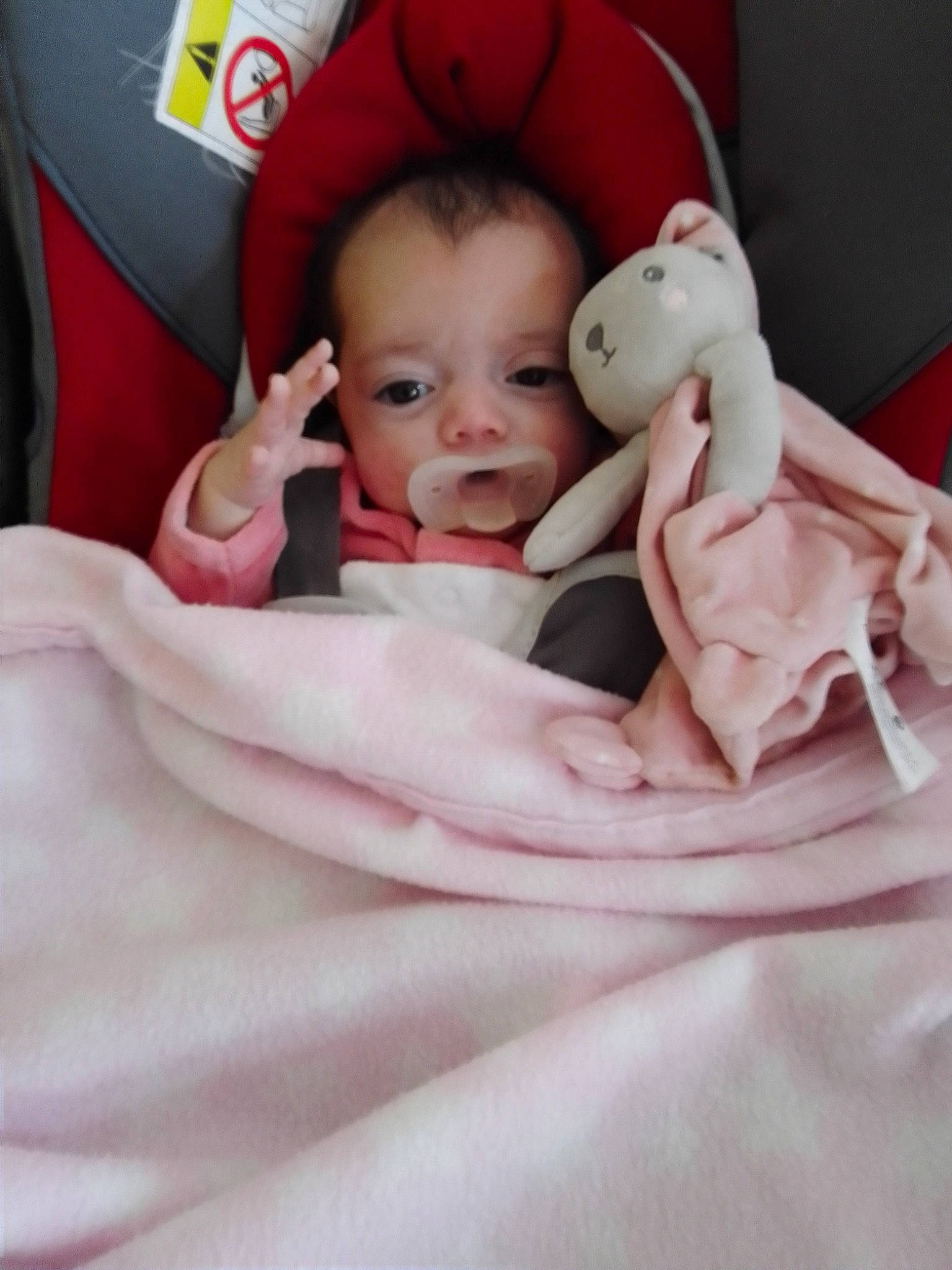 Ruby participe au concours pour gagner de l'argent avec cette photo : baby, baby_products, baby_sleeping, baby_toddler_clothing, bedding, bedtime, carmine, child, comfort, event, eye, face, fur, gesture, happy, linens, peach, person, pink, smile