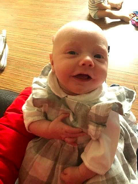 Karen joined the competition — help win amazing prizes! baby, cheek, child, facial_expression, head, mouth, nose, person, smile, thumb, toddler