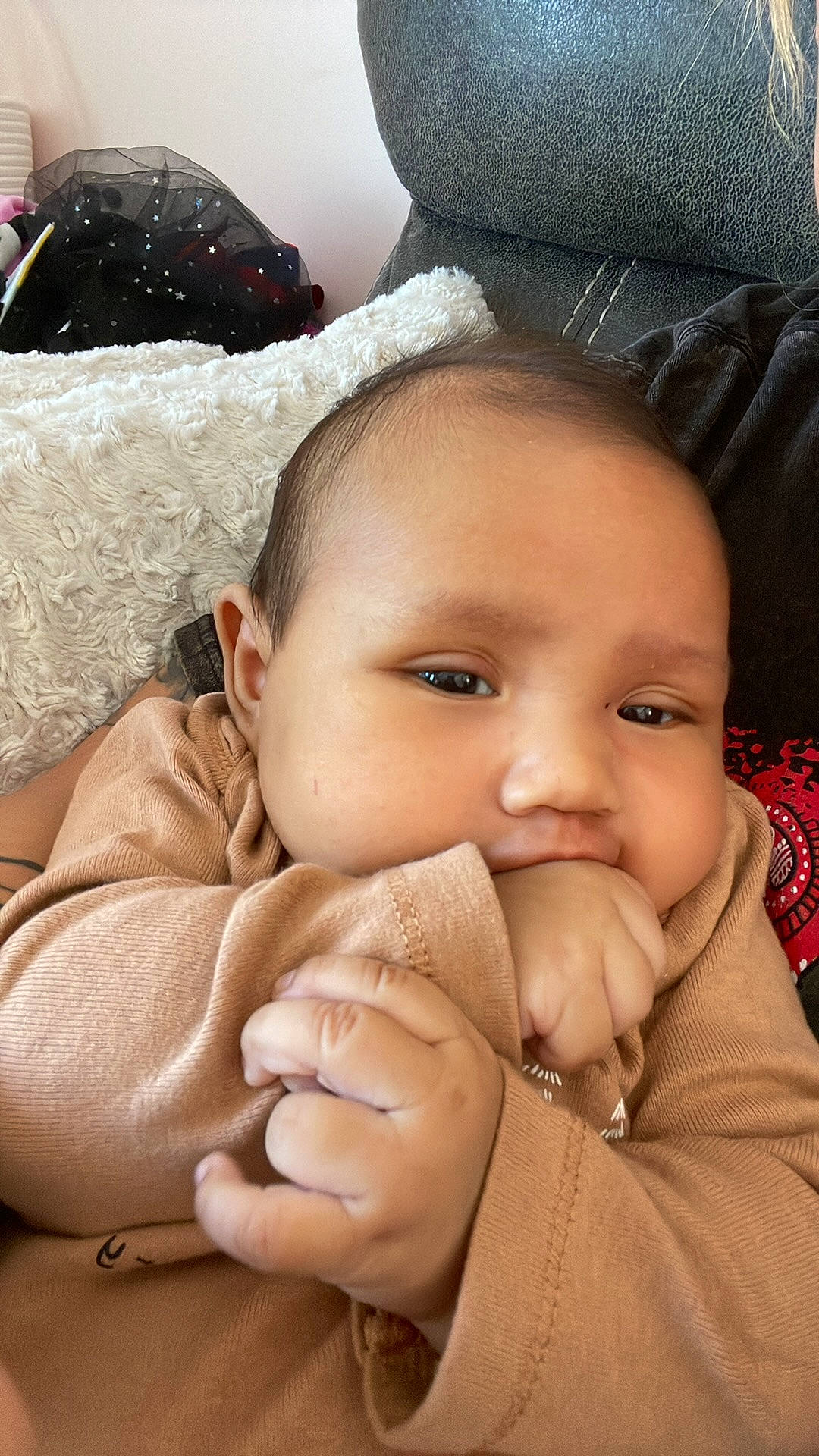 Kyrie joined the competition — help win amazing prizes! baby, cheek, comfort, cool, eye, eyebrow, eyelash, face, finger, gesture, happy, head, headgear, iris, lip, mouth, nose, outerwear, person, skin