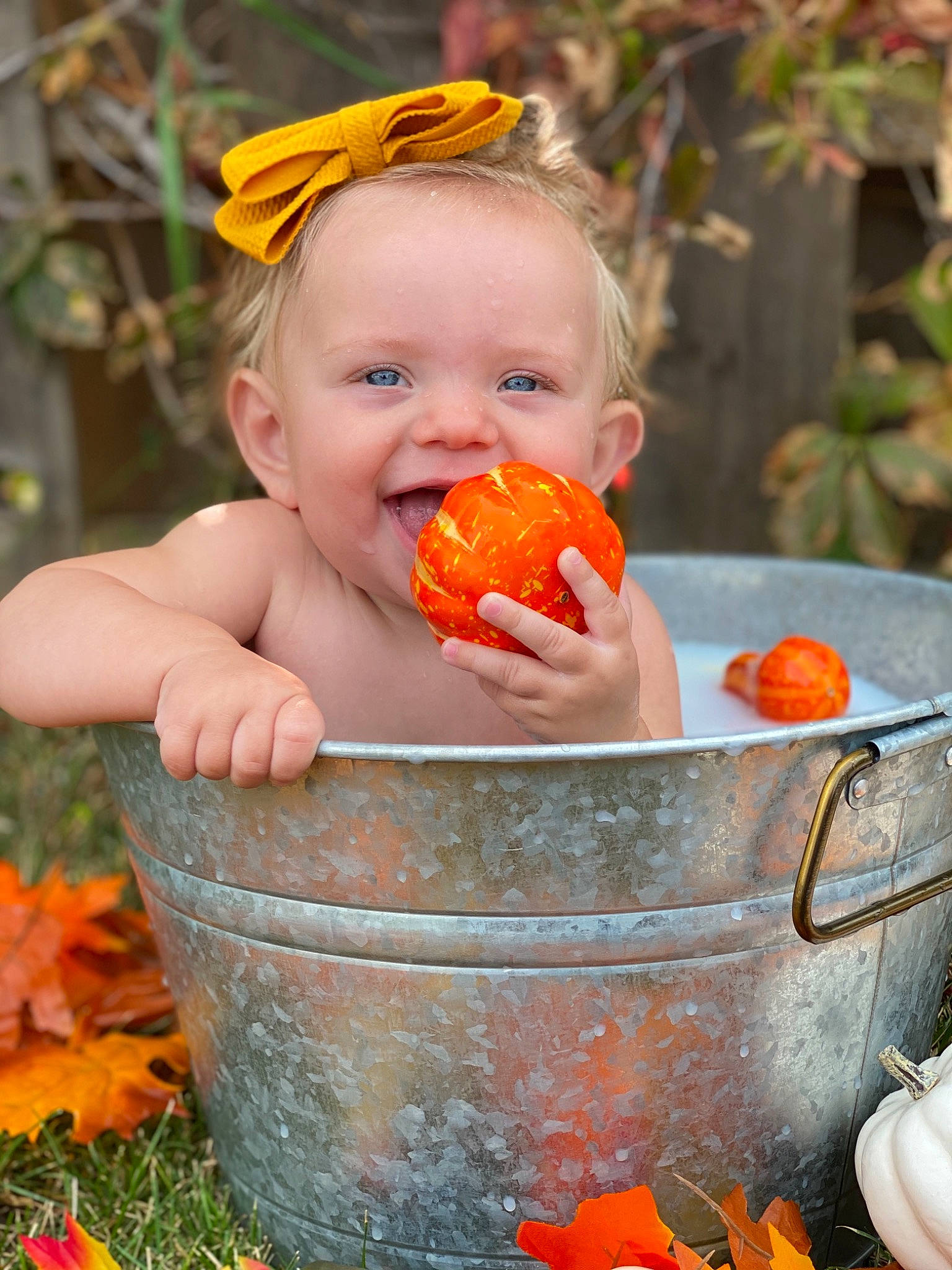 Kynzlee joined the competition — help win amazing prizes! baby, child, fruit, orange, person, plant, pumpkin, toddler, winter_squash