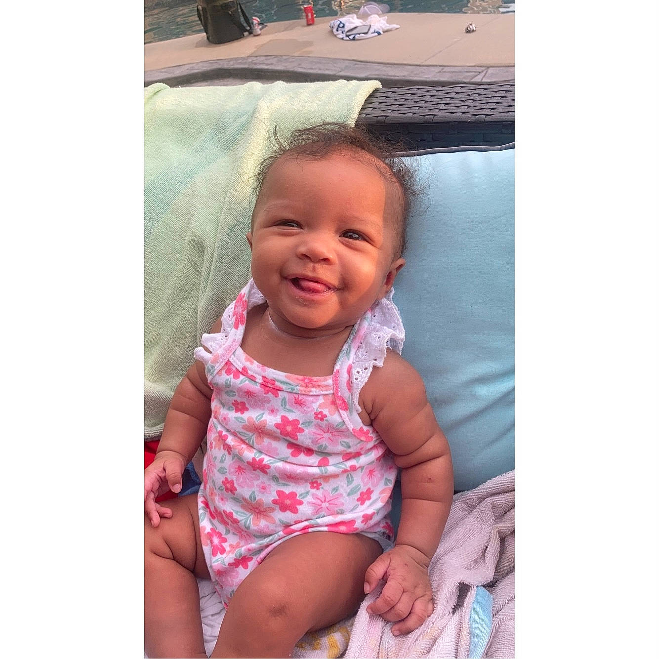 Elliana is registered to the contest to win money with this photo: baby, baby_products, baby_toddler_clothing, cheek, chin, collar, comfort, eye, eyebrow, face, happy, human_body, iris, joy, linens, nose, person, skin, sleeve, smile