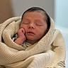 newborn, baby, sleeping, wrapped, blanket, cozy, hand, face, peaceful, infant, soft, portrait, indoors, closeup, cute, resting, warm, skin, head, child