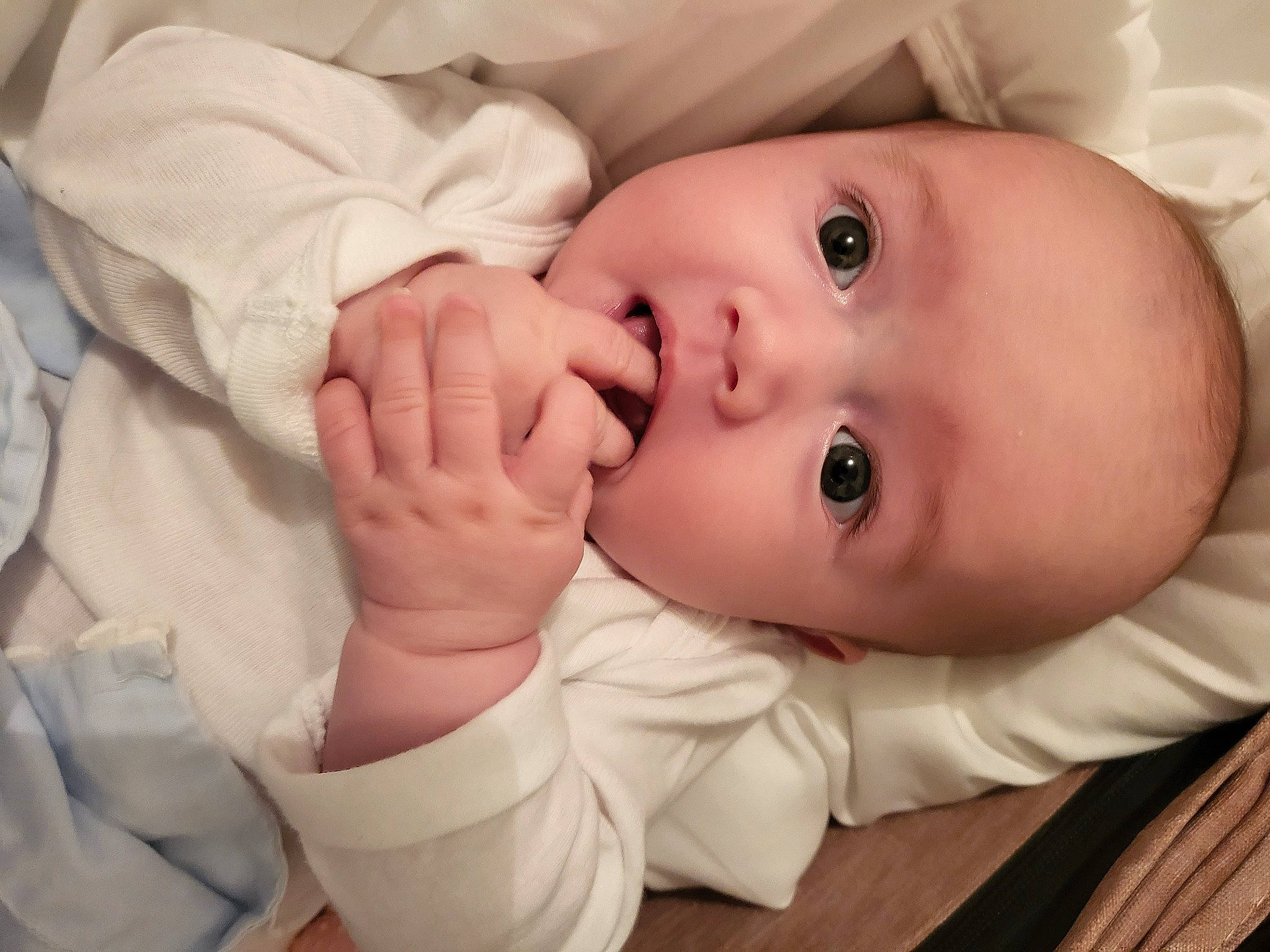 Lyli Rose participe au concours pour gagner de l'argent avec cette photo : arm, baby, baby_toddler_clothing, cheek, ear, eyebrow, eyelash, finger, gesture, hair, happy, human_body, iris, lip, mouth, neck, nose, person, skin, sleeve