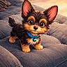 adorable, animal, blue_collar, cartoon, couch, cute, digital_art, dog, ears, eyes, floor, fur, furniture, home, indoor, living_room, pet, puppy, small_dog, toy