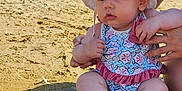 Julia participe au concours pour gagner de l'argent avec cette photo : baby, beach, child, feet, hands, hat, infant, legs, nature, outdoor, person, puddle, sand, skin, summer, sunhat, sunny, swimsuit, trees, water