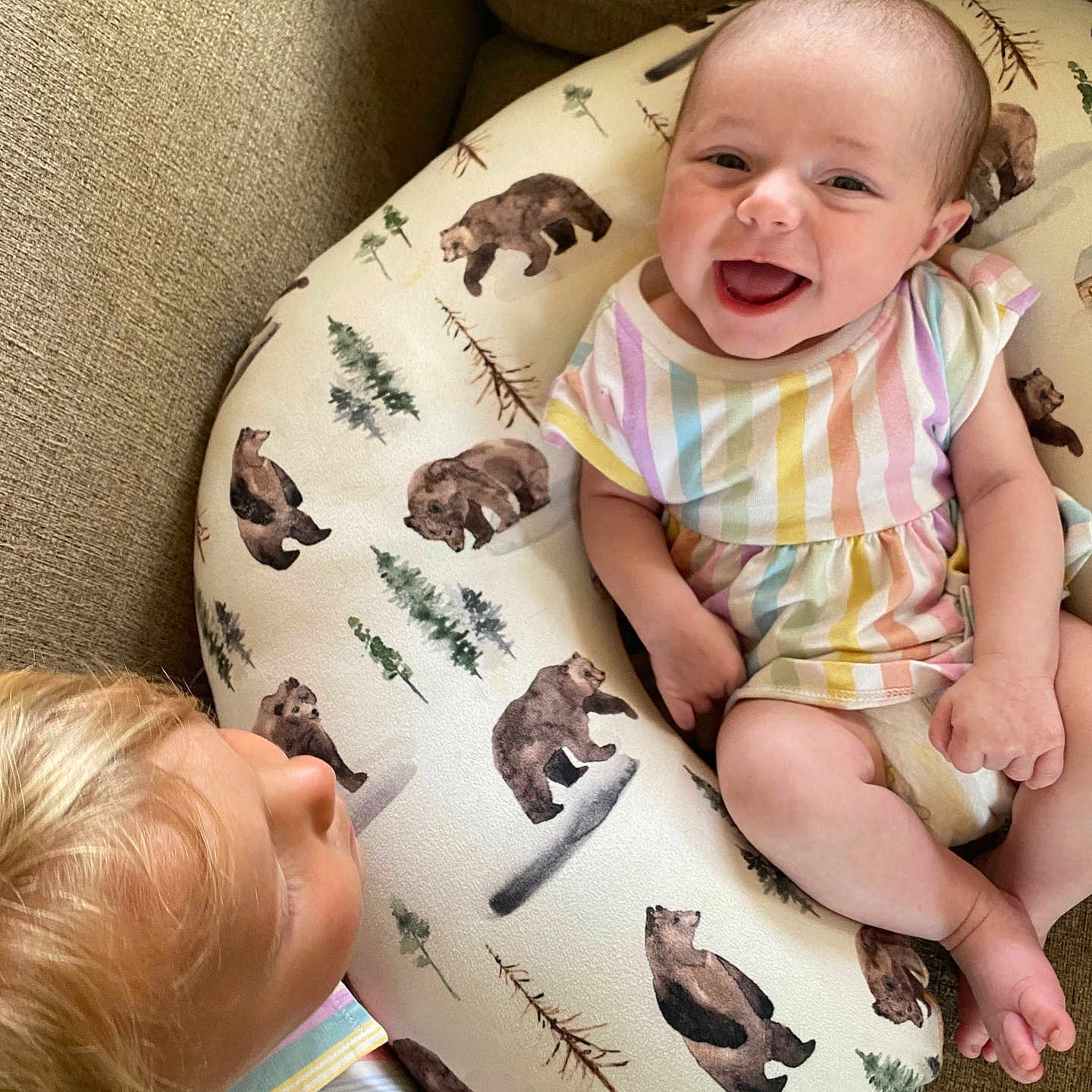 Becca is registered to the contest to win money with this photo: animal, baby, bird, canine, child, couch, cushion, dog, face, female, furniture, girl, happy, head, homedecor, person, pet, photography, pillow, portrait