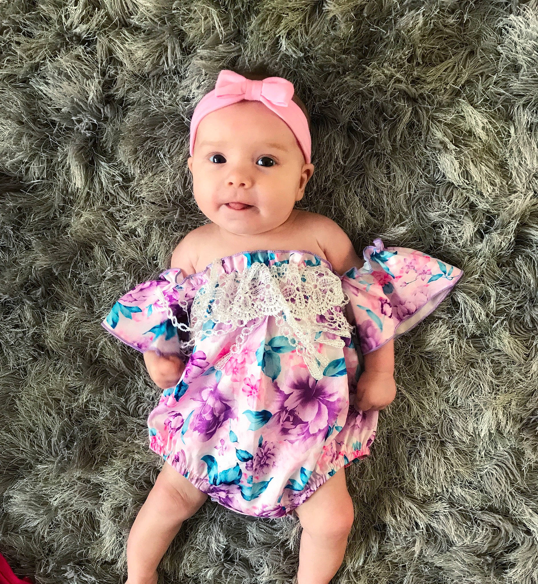 Scarlett joined the competition — help win amazing prizes! baby, baby_products, baby_toddler_clothing, cap, child, clothing, design, dress, fashion_accessory, hat, head, headgear, pattern, person, pink, product, smile, textile, toddler, turquoise