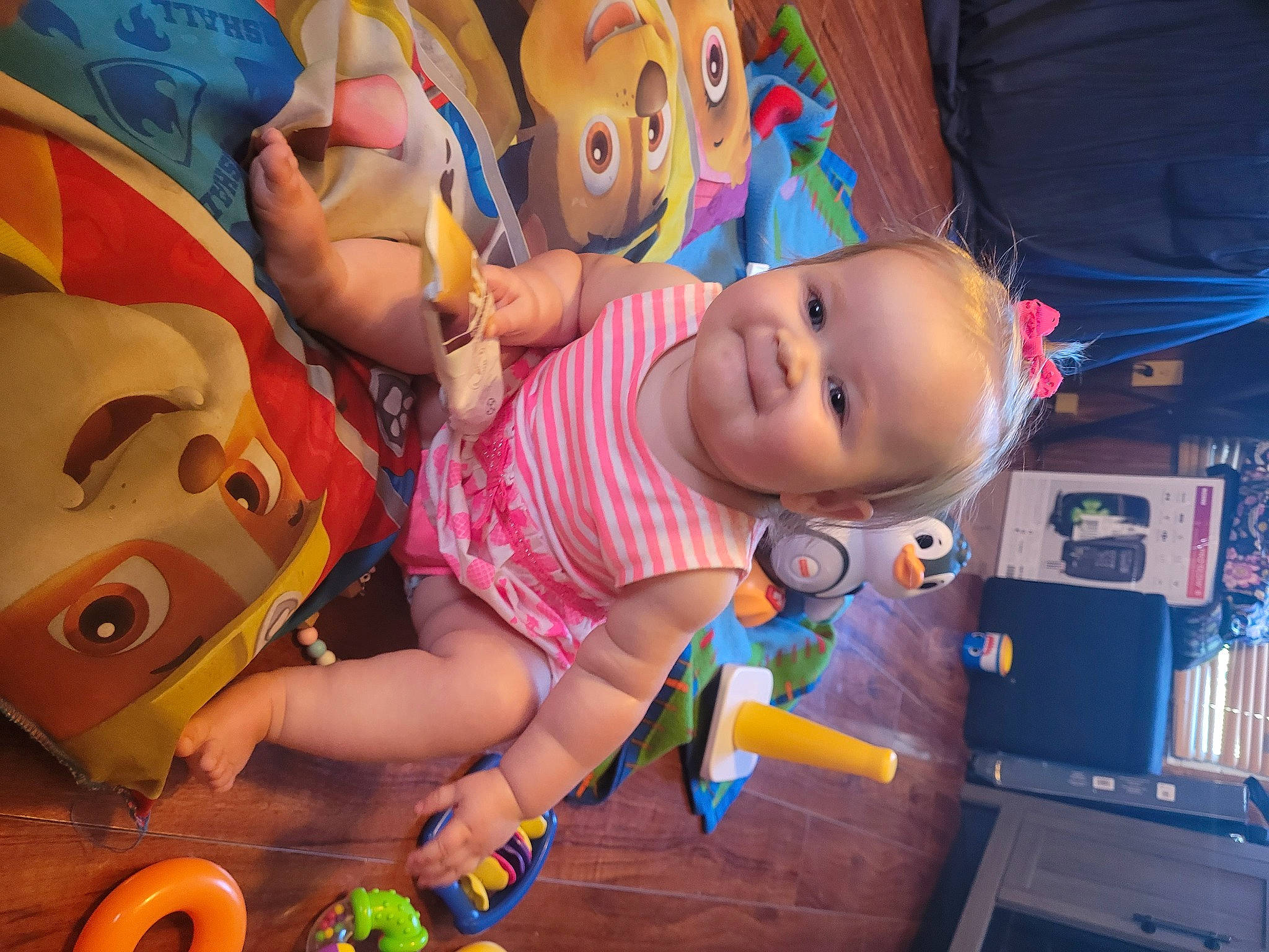 Addyson is registered to the contest to win money with this photo: baby, baby_products, baby_toddler_clothing, baby_toys, cheek, child, event, fun, happy, joy, leisure, mouth, nose, orange, party, person, play, room, smile, snapshot