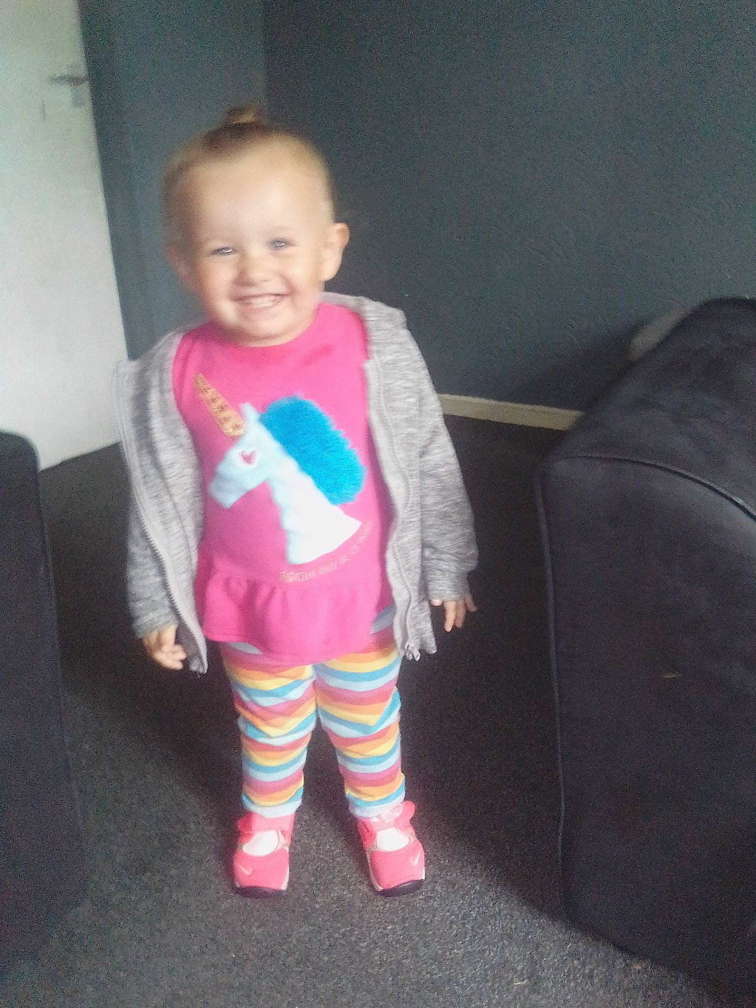 Esmee Rae joined the competition — help win amazing prizes! child, head, joint, joy, leg, pajamas, person, pink, play, shoe, skin, smile, standing, toddler