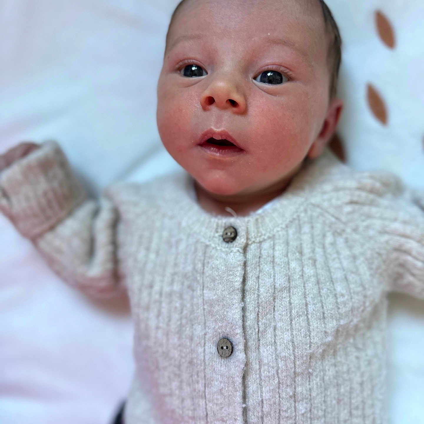 Léo a rejoint le concours — aidez-le/la à gagner de superbes lots ! baby, bodypart, clothing, coat, face, finger, glove, hand, happy, head, knitwear, longsleeve, newborn, person, photography, portrait, shirt, sleeve, smile, sweater