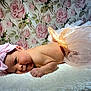baby, newborn, infant, bow, headband, tutu, ribbon, blanket, floral_wallpaper, rose_pattern, soft_texture, sleeping, cute, portrait, child, skin, pink, peach, lying_down, indoors