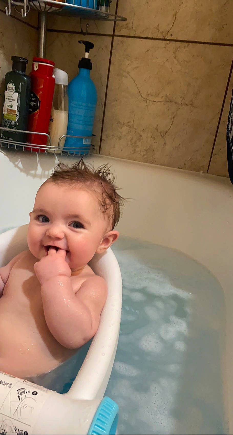 Ayva joined the competition — help win amazing prizes! baby, baby_bathing, bathing, bathroom, bathtub, fluid, fun, gas, happy, leisure, liquid, person, personal_care, plastic_bottle, plumbing, plumbing_fixture, product, smile, tap, toddler