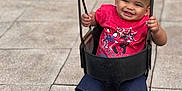 Vayden joined the competition — help win amazing prizes! barefoot, chains, child, curly_hair, daylight, fun, happy, joy, outdoor, park, person, play, playground, recreation, red_shirt, seat, shorts, smiling, swing, toddler