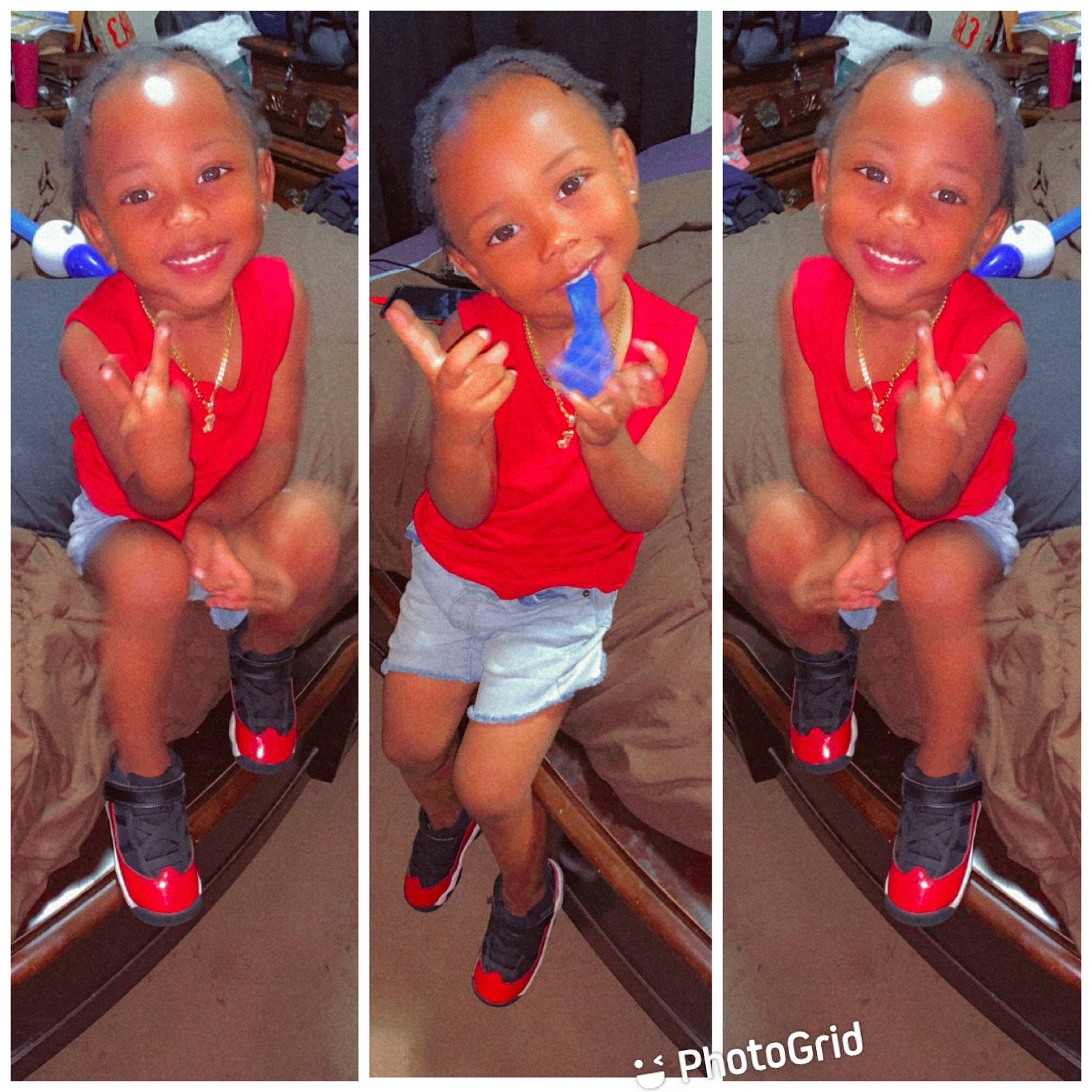 Jaylen Jordan is registered to the contest to win money with this photo: arm, baby, baby_toddler_clothing, beauty, cool, electric_blue, face, finger, fun, happy, joy, magenta, muscle, neck, person, shorts, sleeve, smile, t_shirt, technology