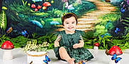 Antoinette joined the competition — help win amazing prizes! toddler, child, cake, birthday, dress, smile, mushroom, butterfly, greenery, forest_backdrop, celebration, happy, sitting, headband, party, fairytale, cake_smash, decorations, indoor, photography